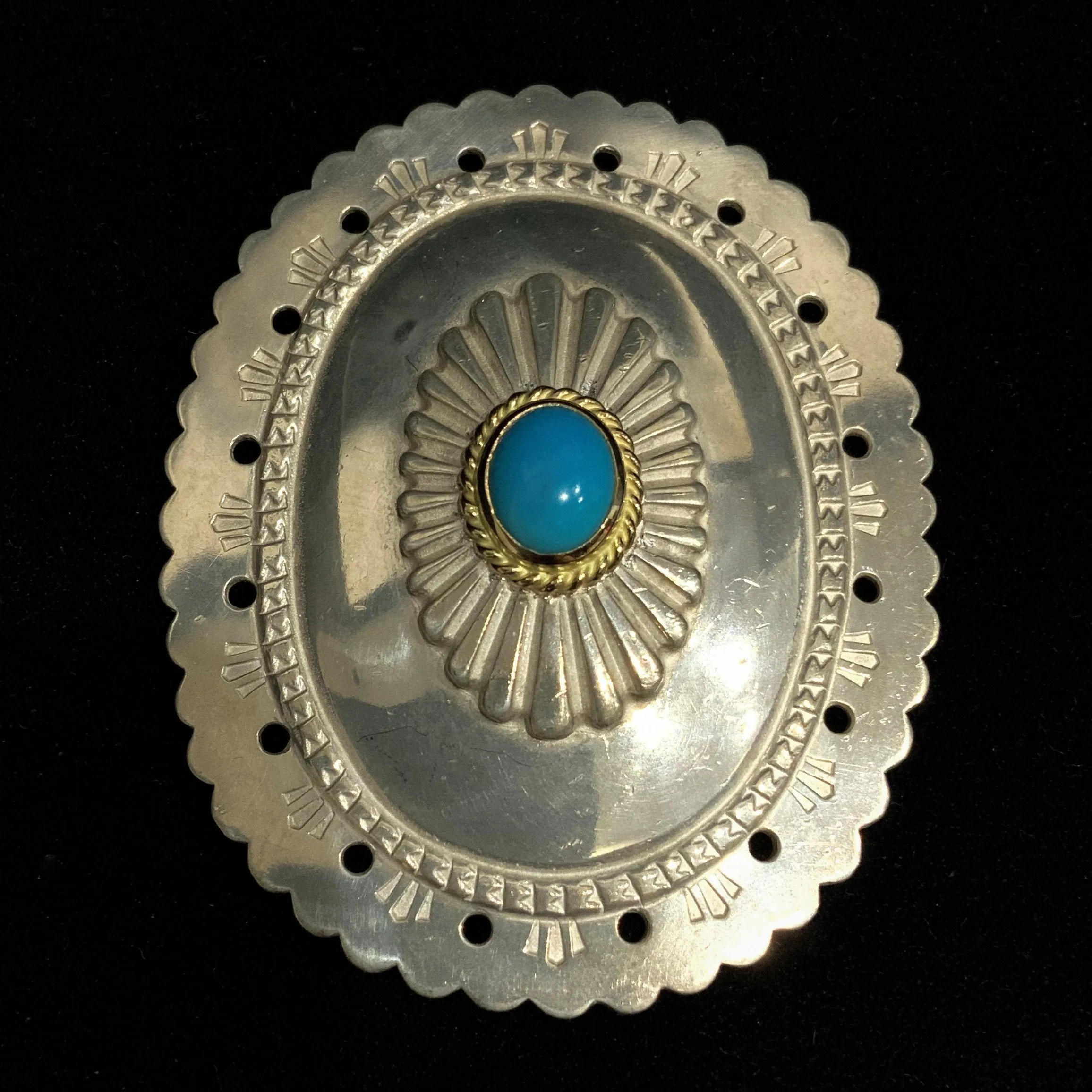 Goros Flower Concho With Gold Rope Turquoise - Large