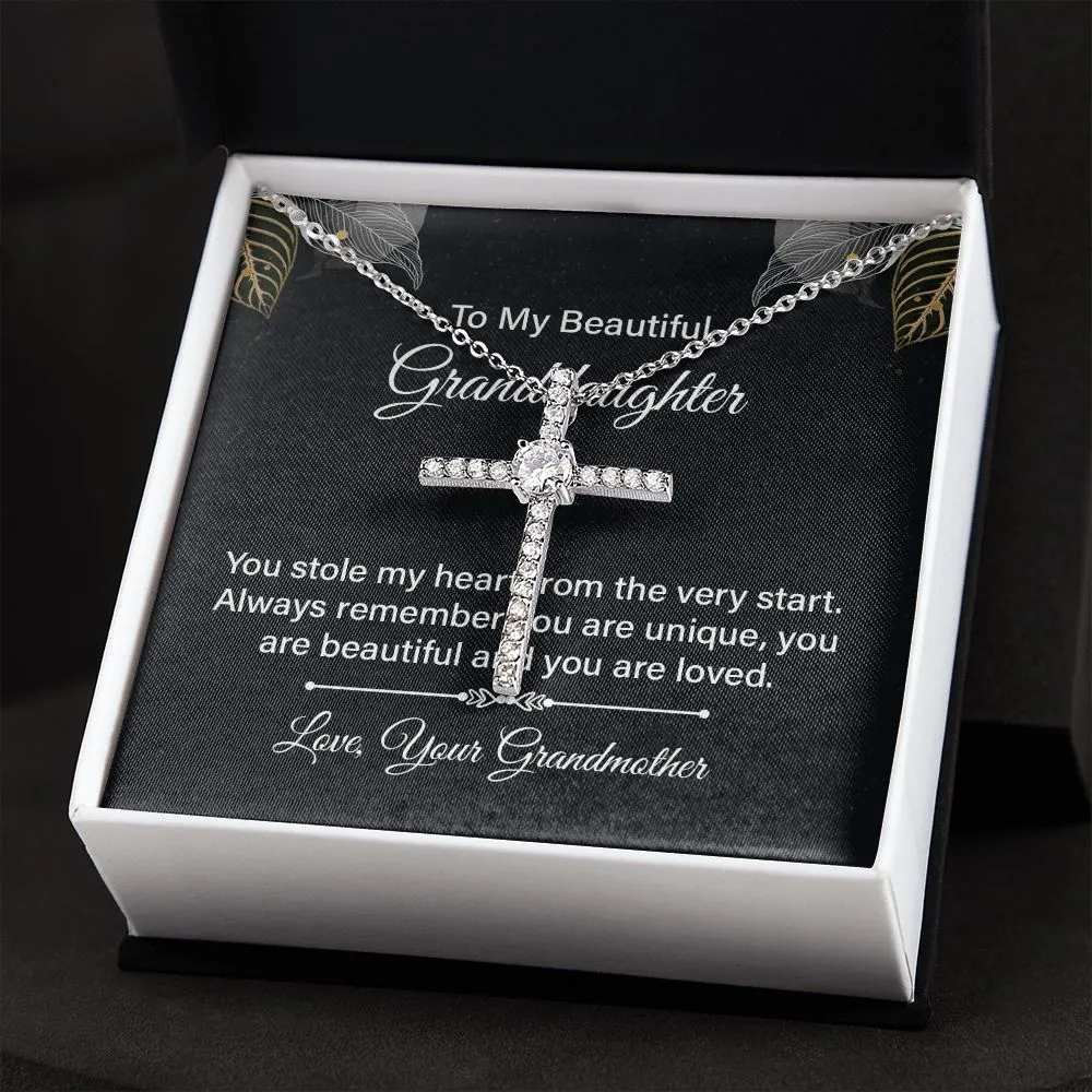 Granddaughter Crystal Cross Necklace-You stole my heart
