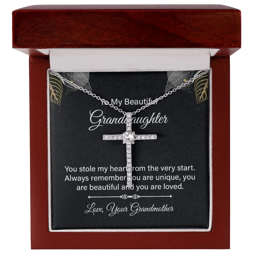 Granddaughter Crystal Cross Necklace-You stole my heart