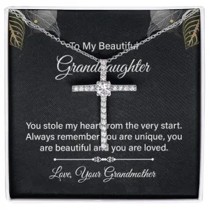 Granddaughter Crystal Cross Necklace-You stole my heart