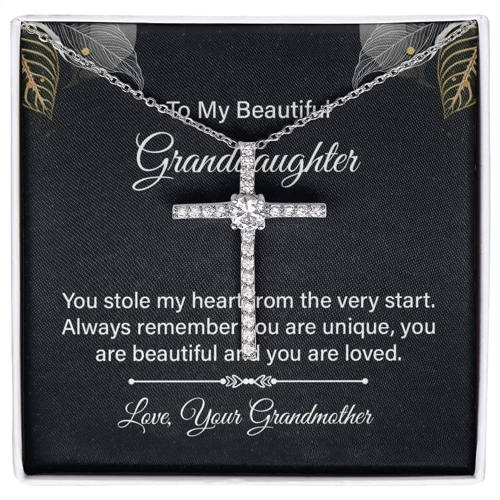 Granddaughter Crystal Cross Necklace-You stole my heart