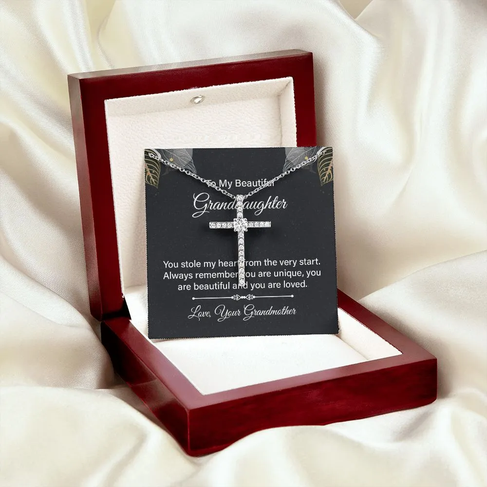 Granddaughter Crystal Cross Necklace-You stole my heart