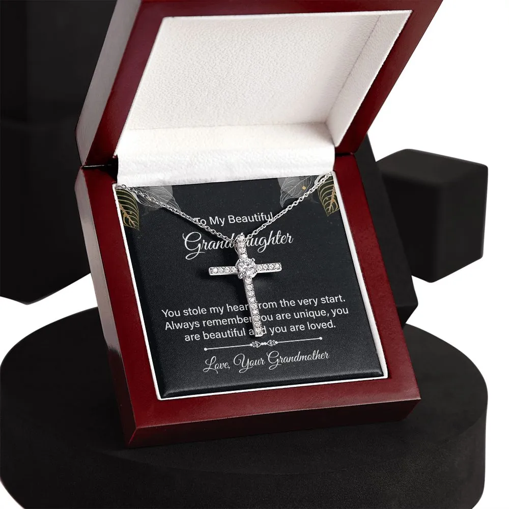 Granddaughter Crystal Cross Necklace-You stole my heart