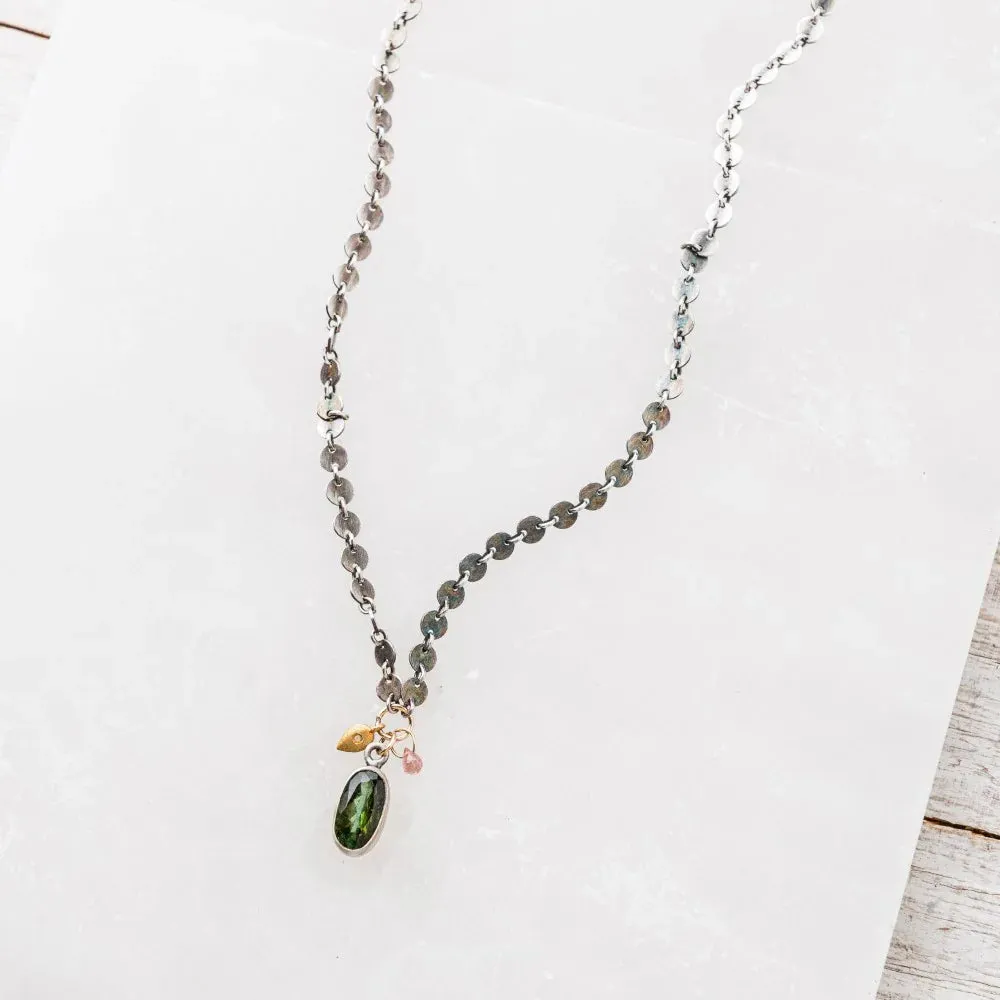 Green Tourmaline Oval Necklace with Diamond and Sapphire