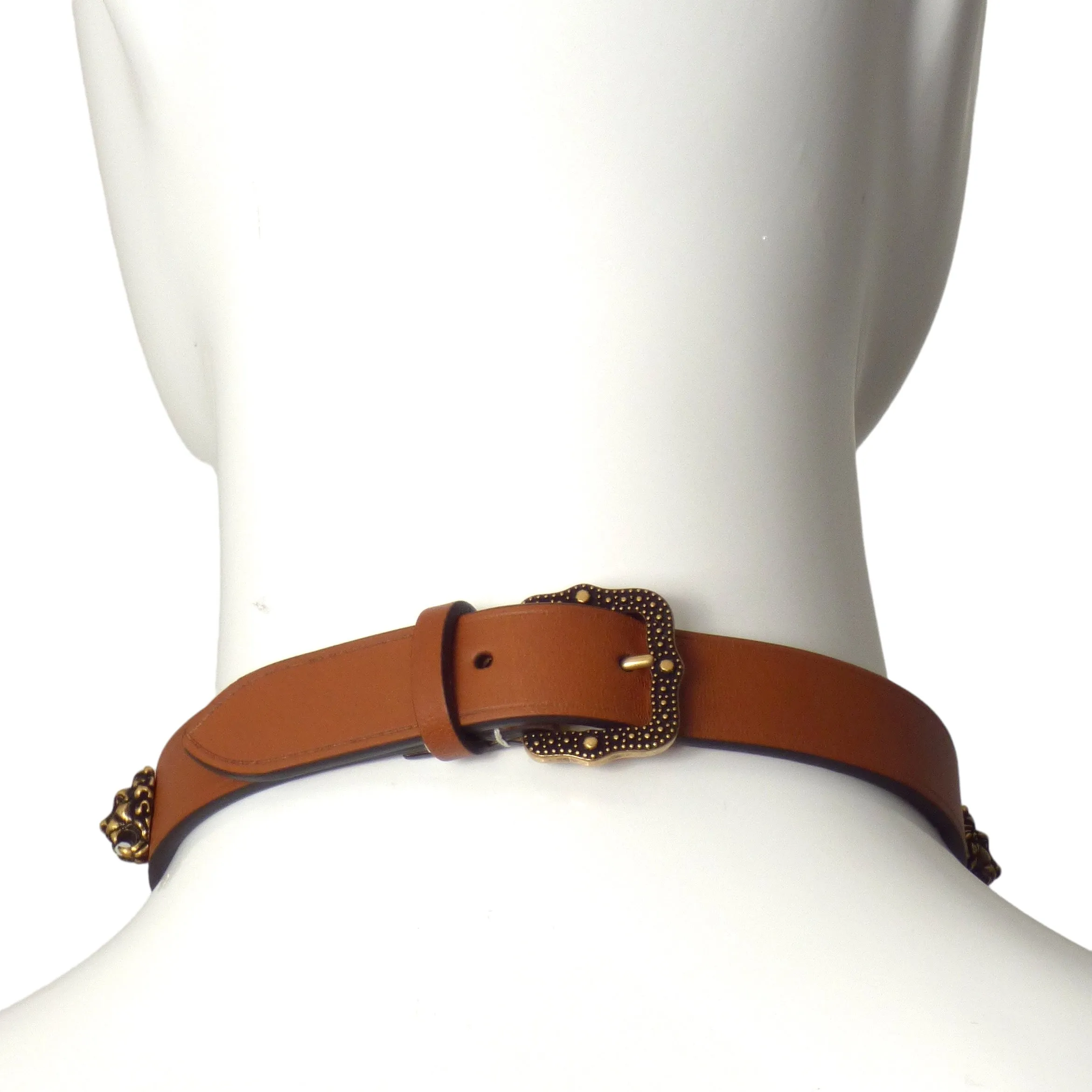 GUCCI- Brown Leather Multi Lions Head Choker