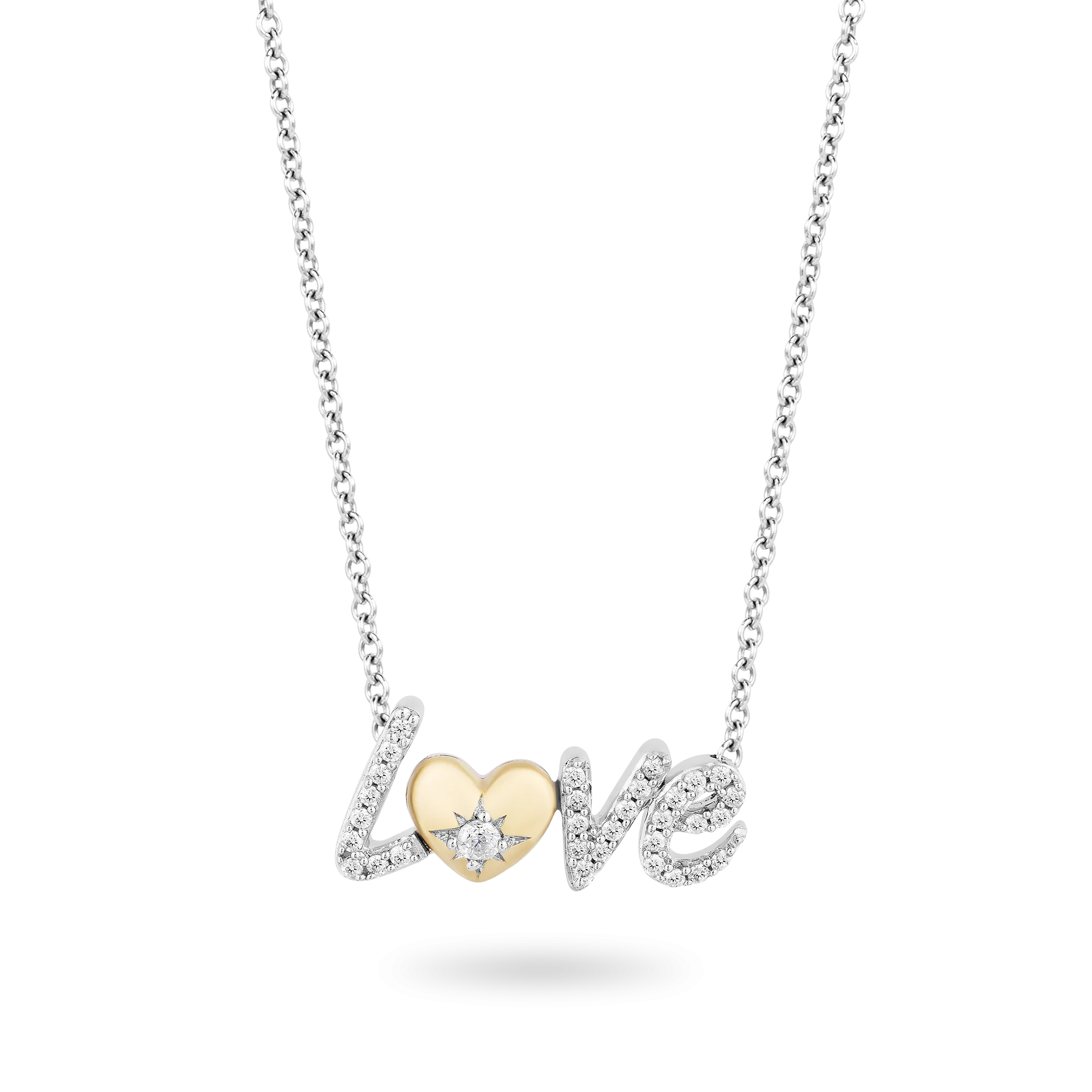 Hallmark Fine Jewelry Diamond LOVE Necklace in Sterling Silver & 14K Yellow Gold