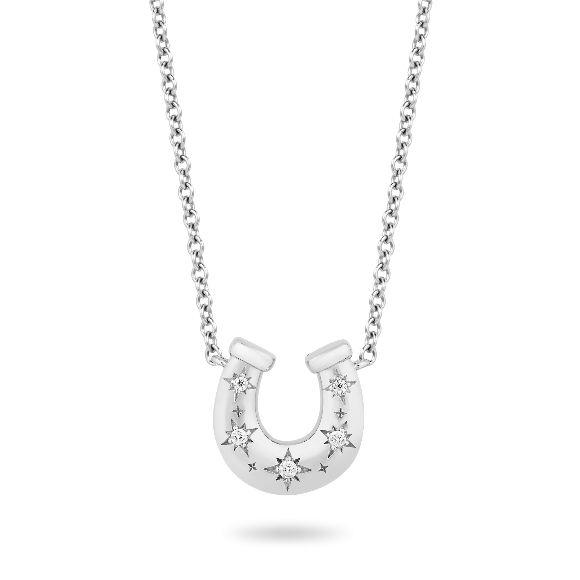 Hallmark Fine Jewelry Star Studded Horseshoe Pendant in Sterling Silver with Diamonds