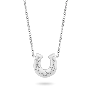 Hallmark Fine Jewelry Star Studded Horseshoe Pendant in Sterling Silver with Diamonds