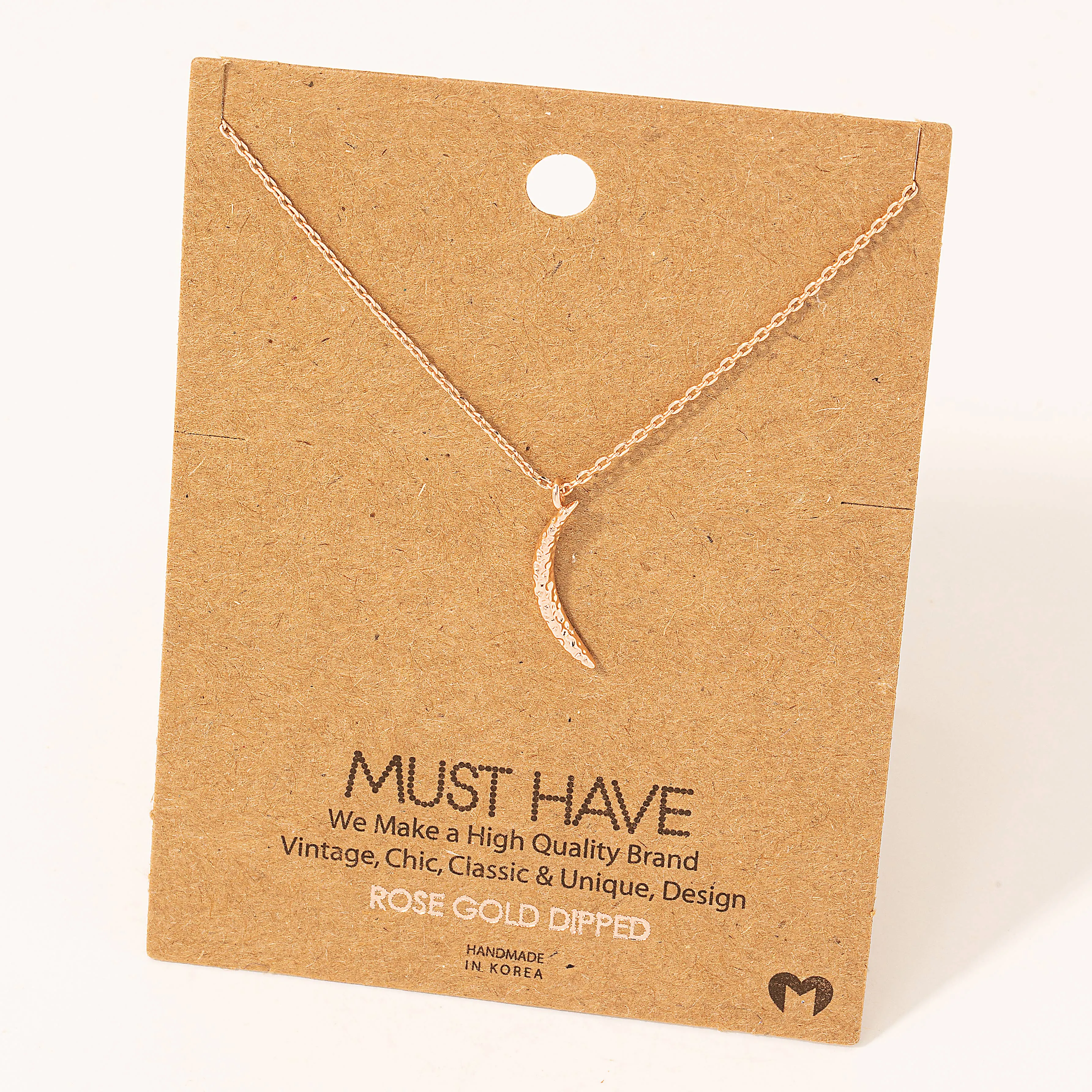 Hammered Crescent Pendant Necklace: S