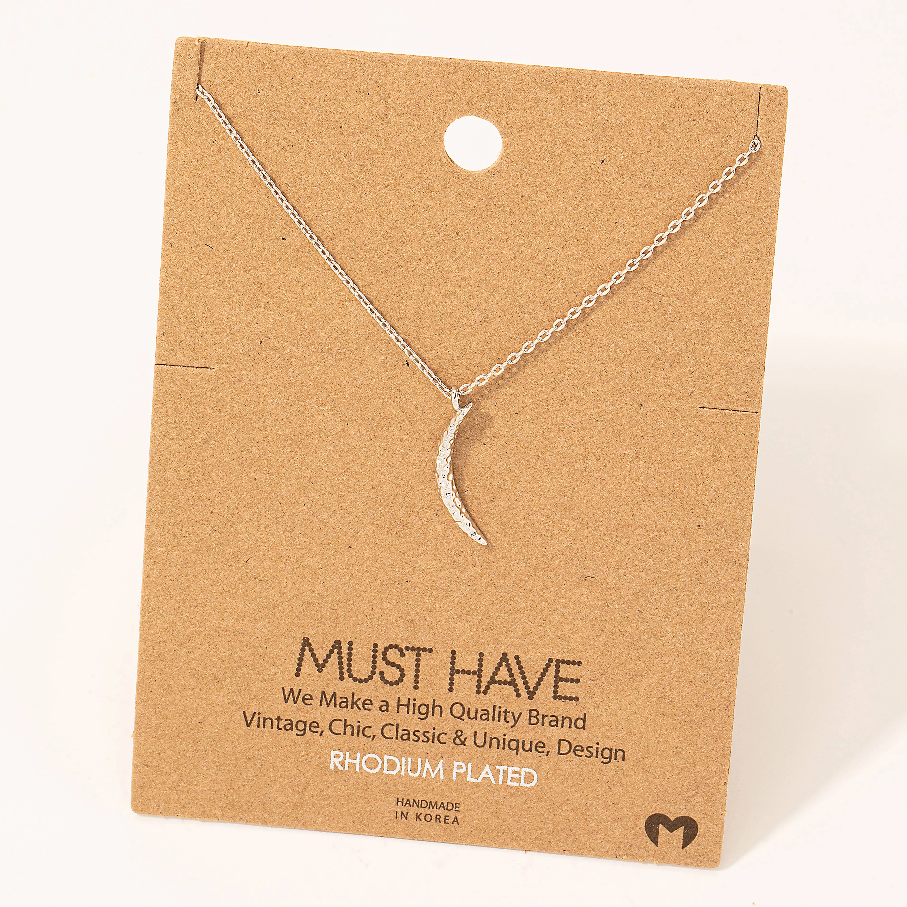 Hammered Crescent Pendant Necklace: S