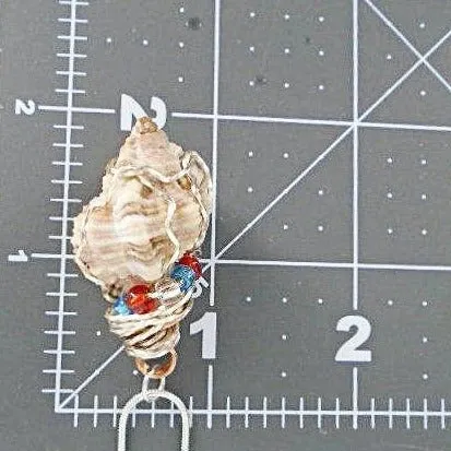 Handcrafted Apple Murex Shell Necklace - Copper & Silver Wire Wrapped with Red, White & Blue Glass Beads