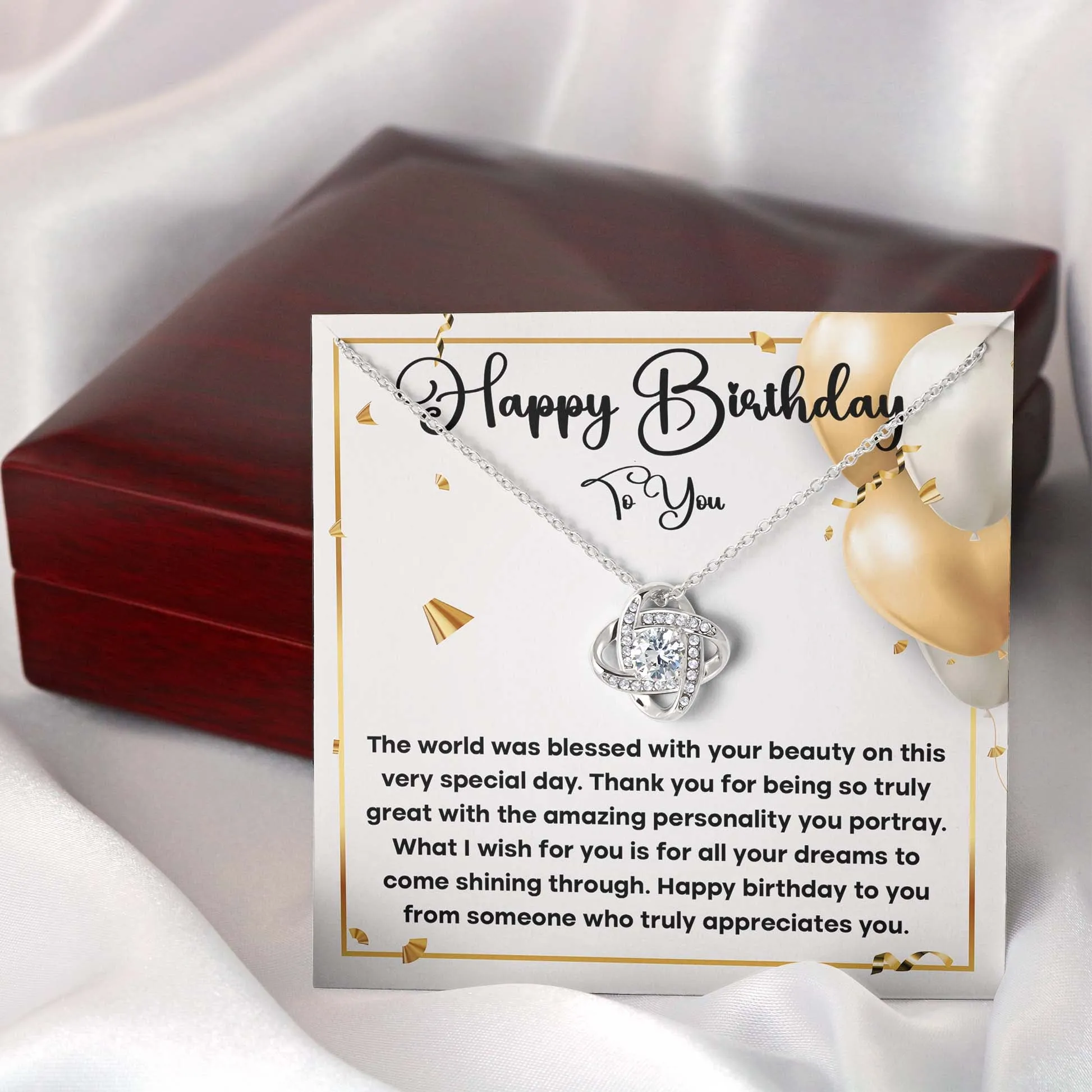 Happy Birthday To You Love Knot Necklace, Birthday Gift For Her