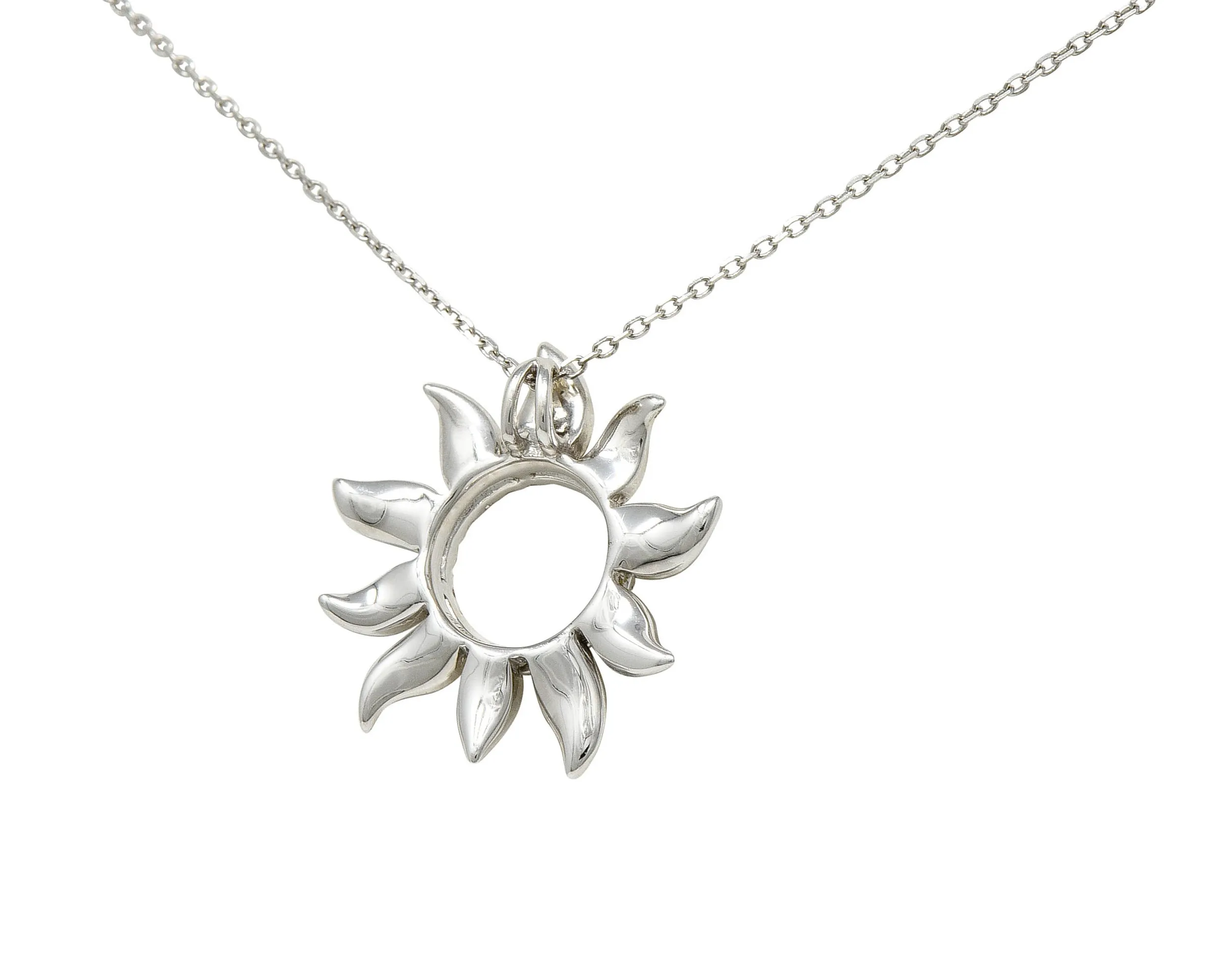Hawaiian Na Hoku Mother-Of-Pearl Diamond 14 Karat White Gold Sun Pendant Necklace