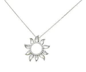 Hawaiian Na Hoku Mother-Of-Pearl Diamond 14 Karat White Gold Sun Pendant Necklace