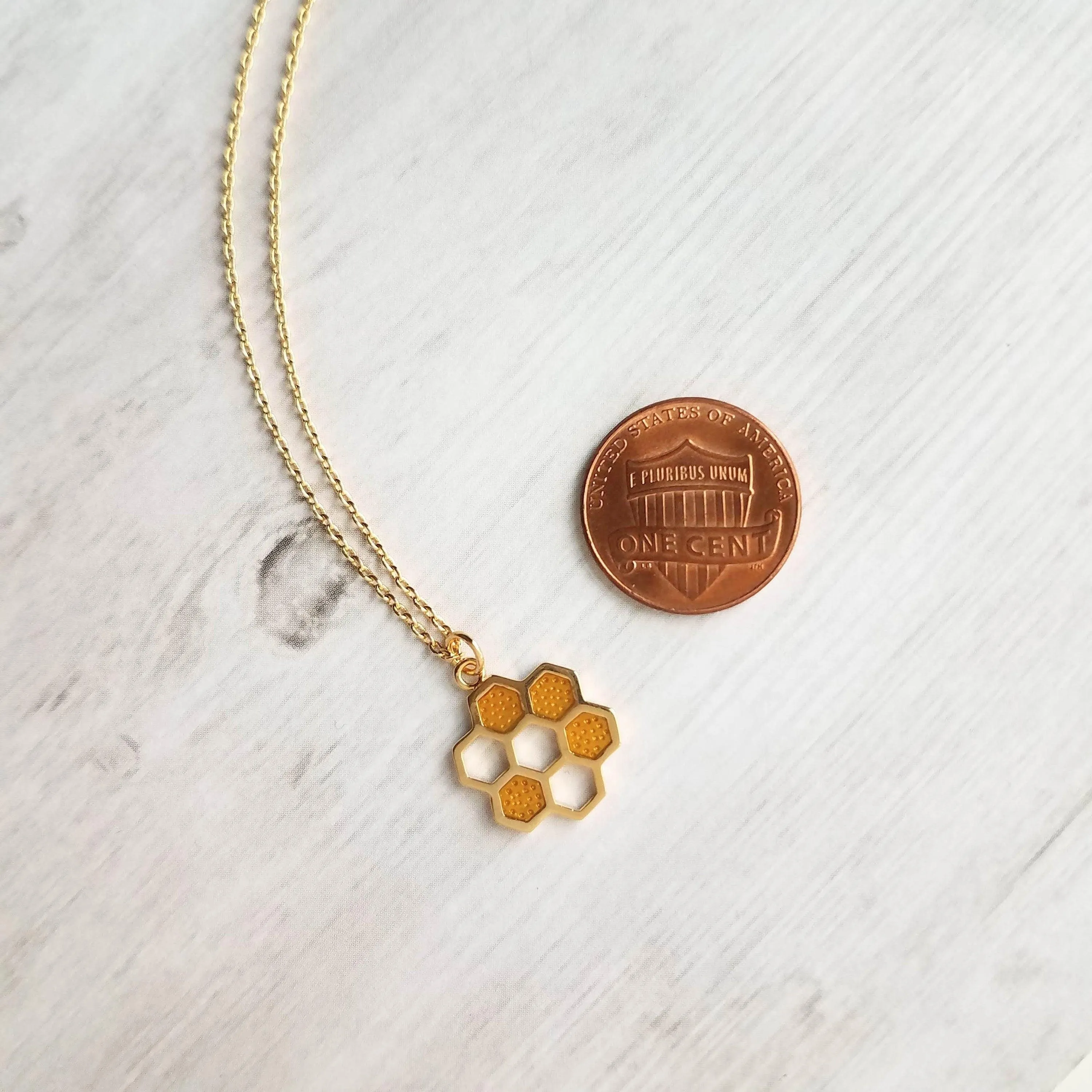 Honeycomb Necklace, small gold pendant, honeycomb pendant, bumblebee necklace, honey bee necklace, honeybee jewelry hive necklace gold chain