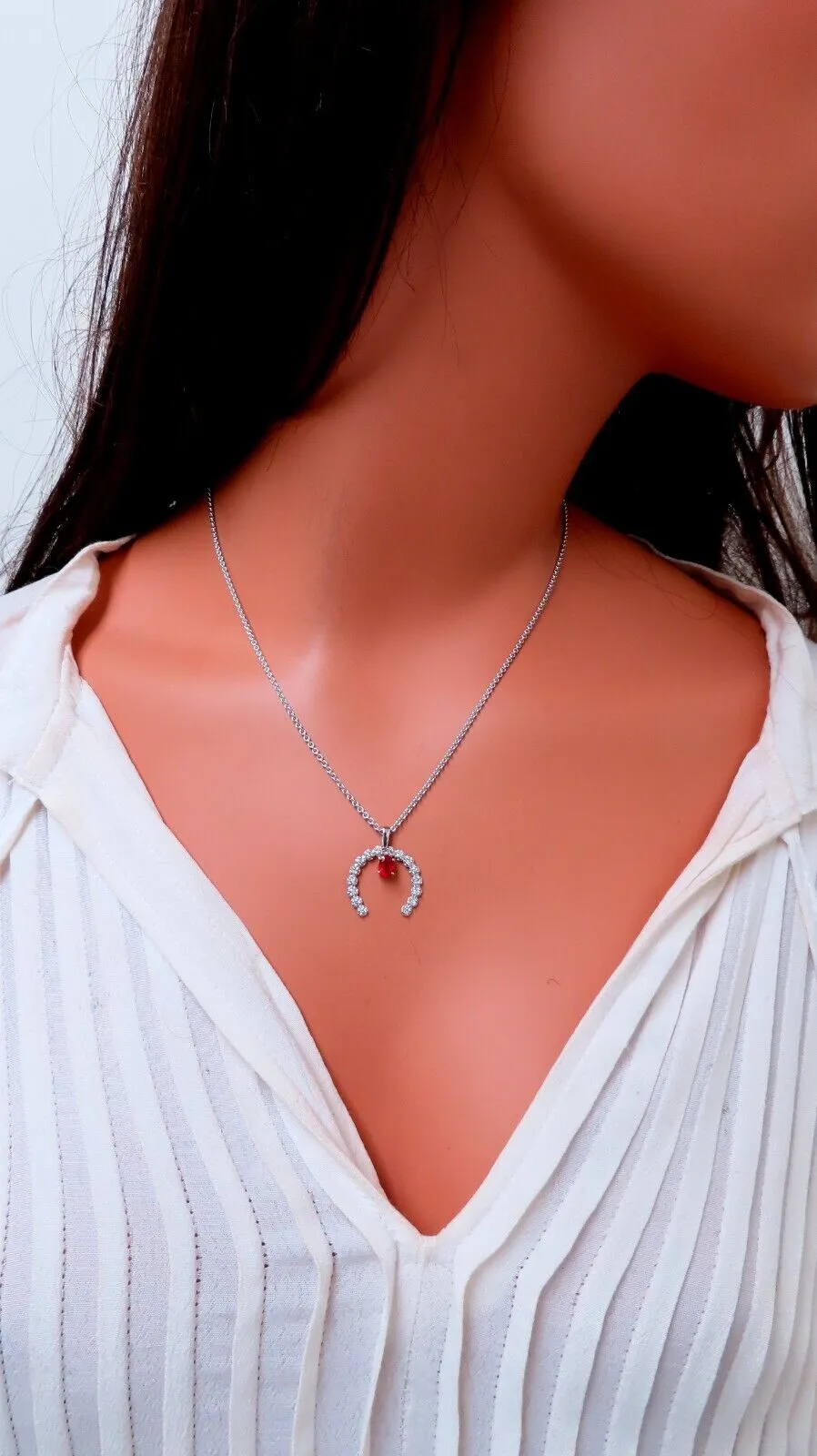 Horseshoe Natural Ruby Diamond Necklace 14kt gold