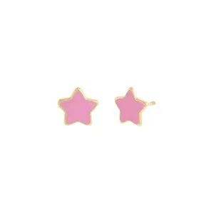 Kids Pink Enamel Star Stud Earring 14K