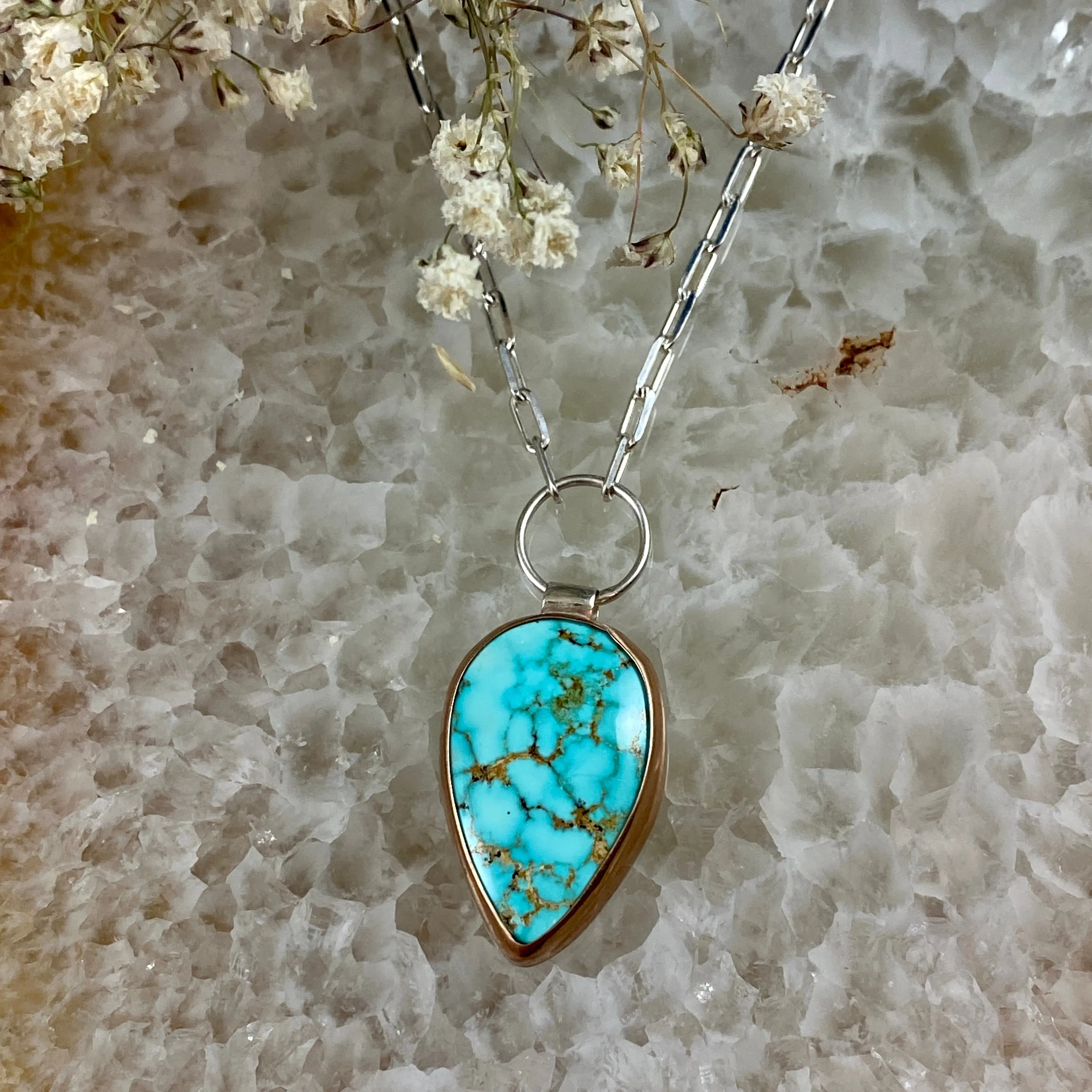 Kingman’s teardrop bronze & sterling silver necklace