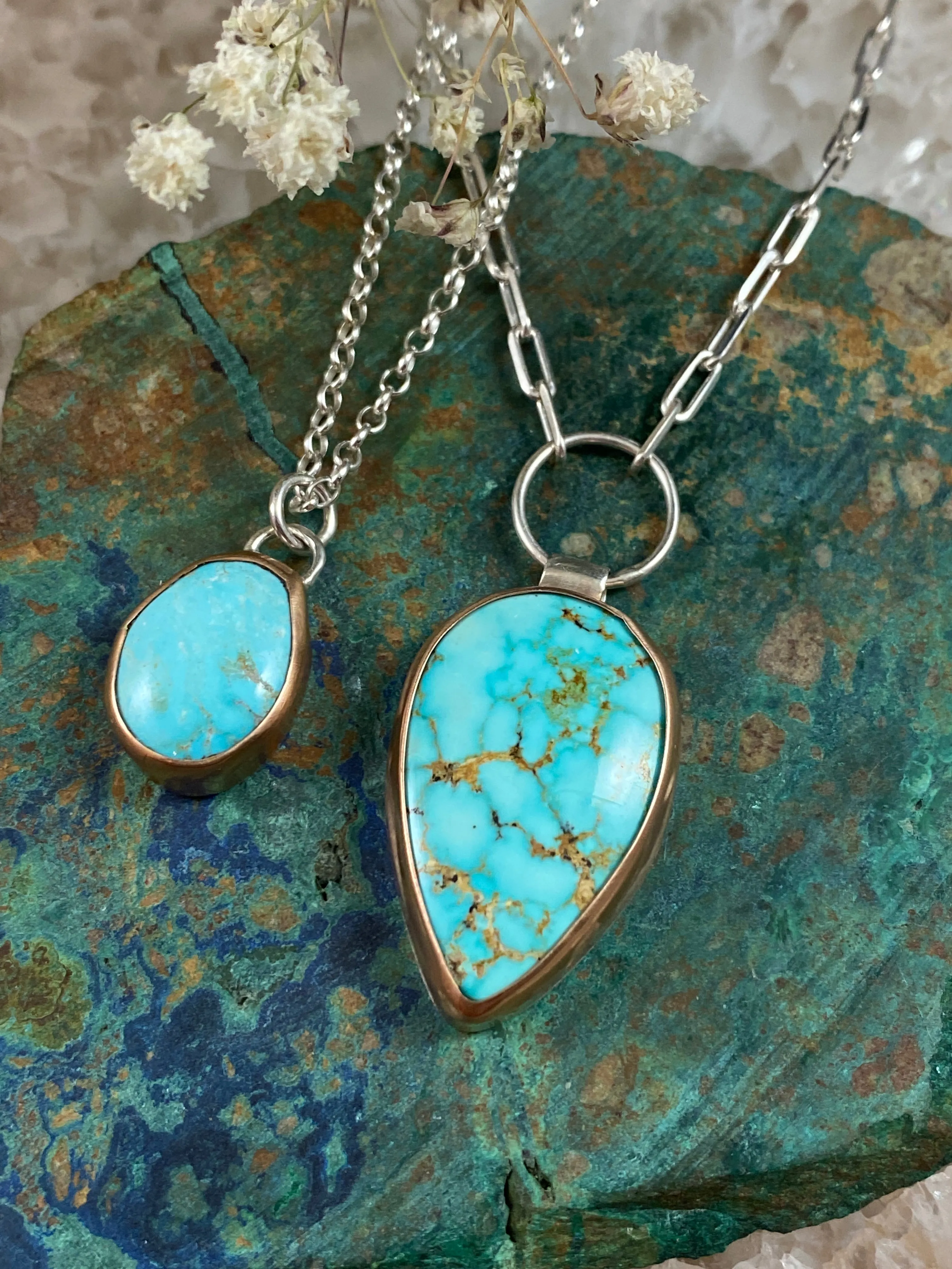 Kingman’s teardrop bronze & sterling silver necklace