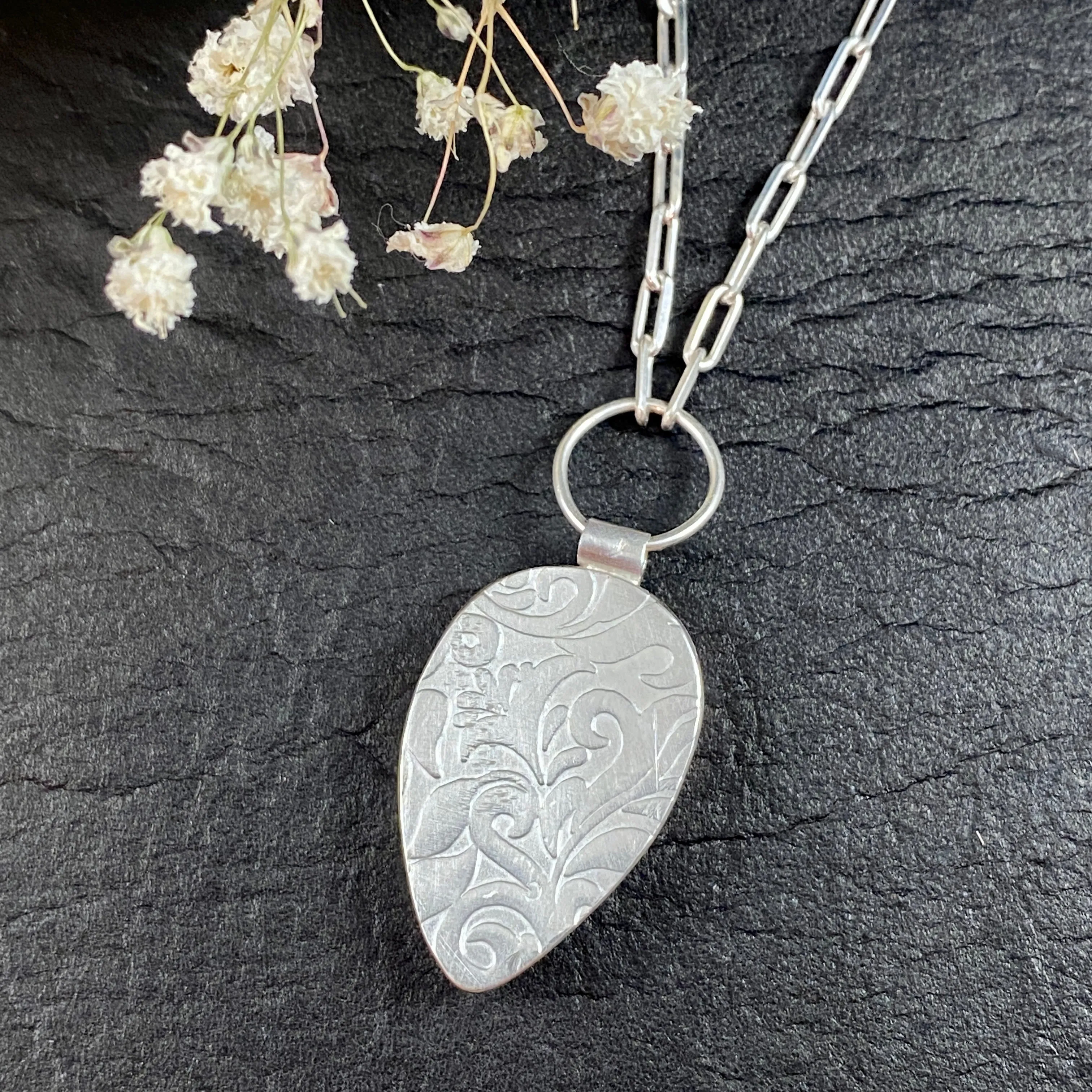 Kingman’s teardrop bronze & sterling silver necklace