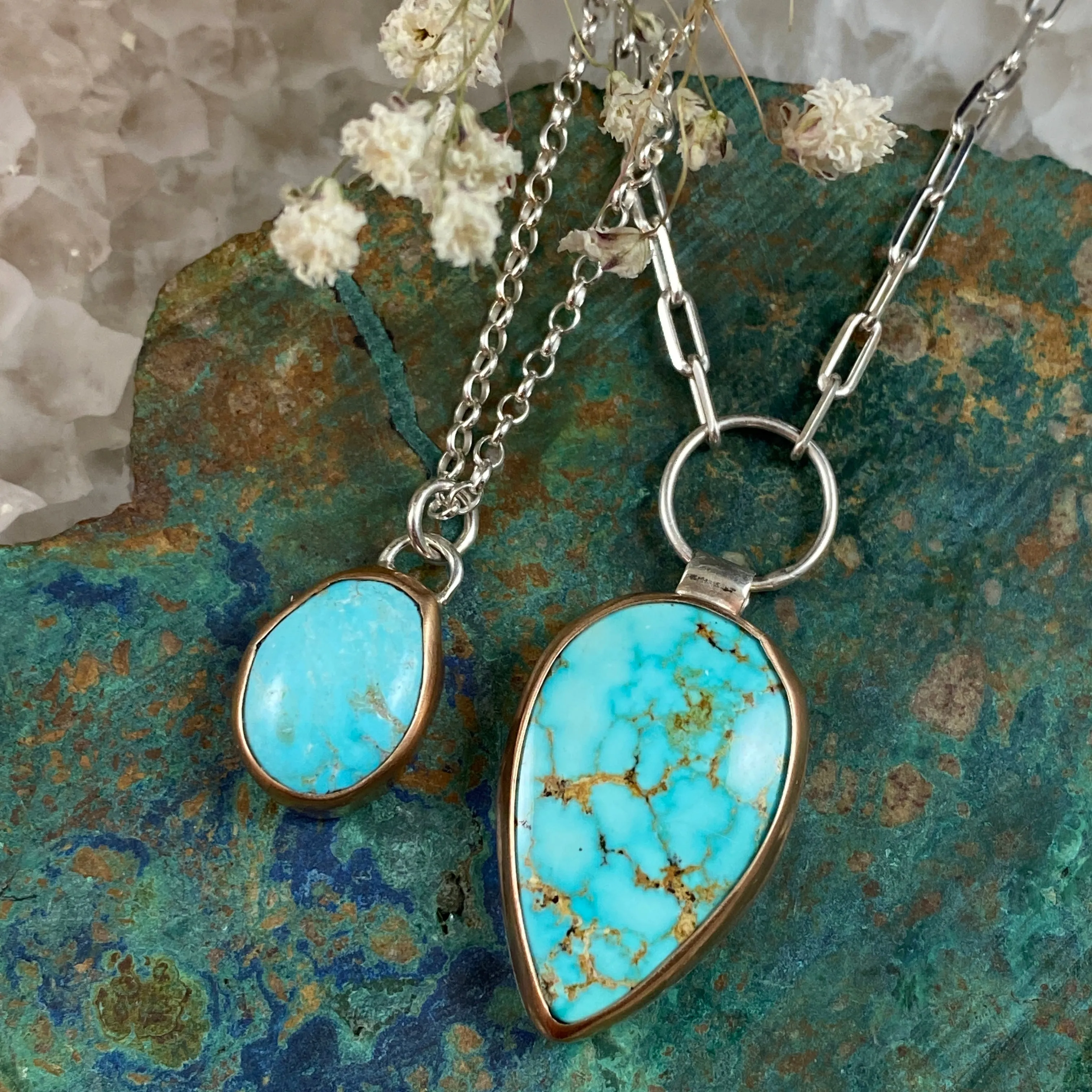 Kingman’s teardrop bronze & sterling silver necklace