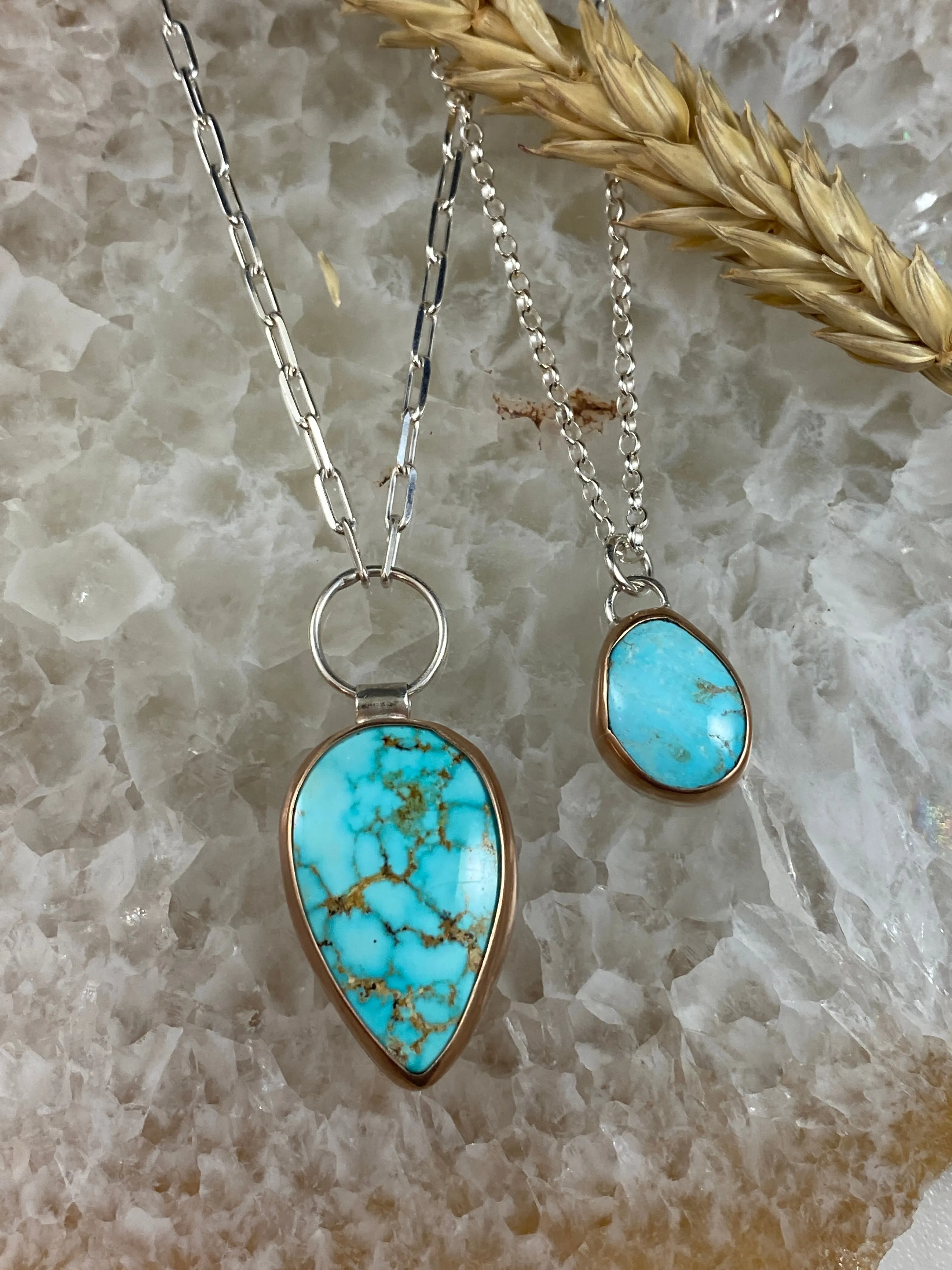 Kingman’s teardrop bronze & sterling silver necklace