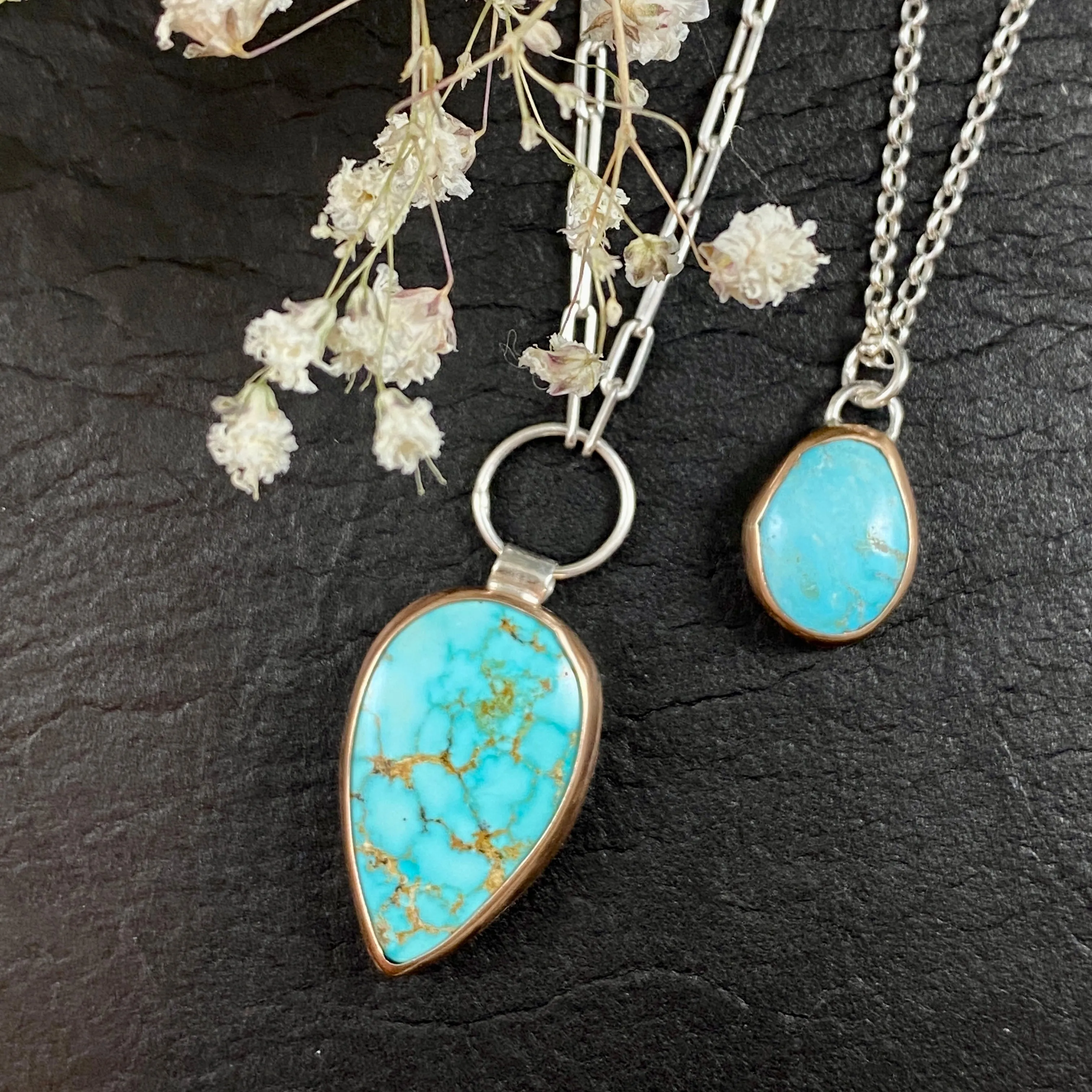 Kingman’s teardrop bronze & sterling silver necklace