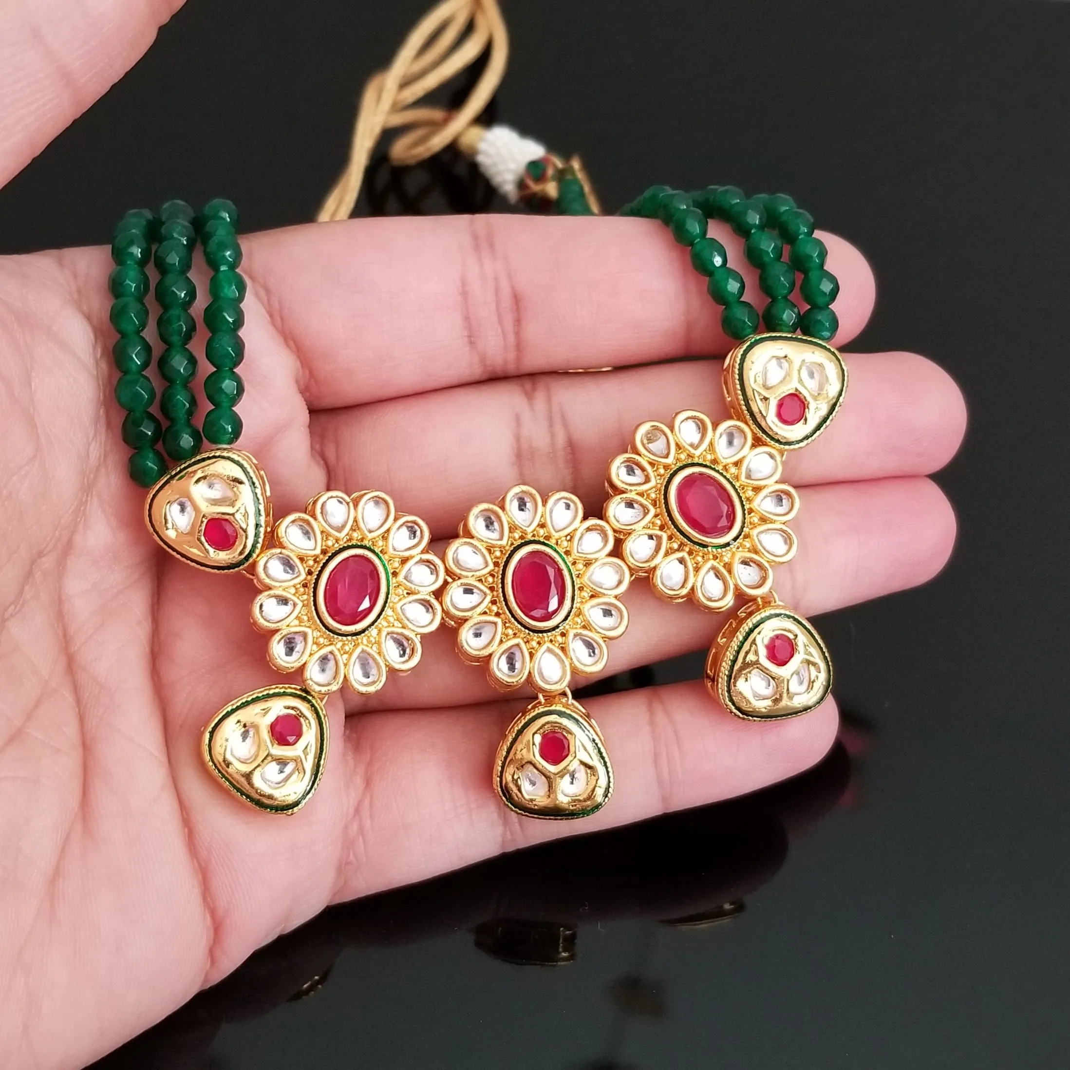 Kundan Necklace Set With Beads