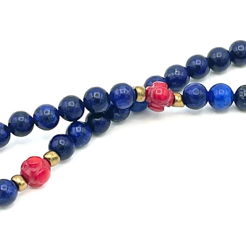 Lapis Brass Horn Pendant Mala Necklace