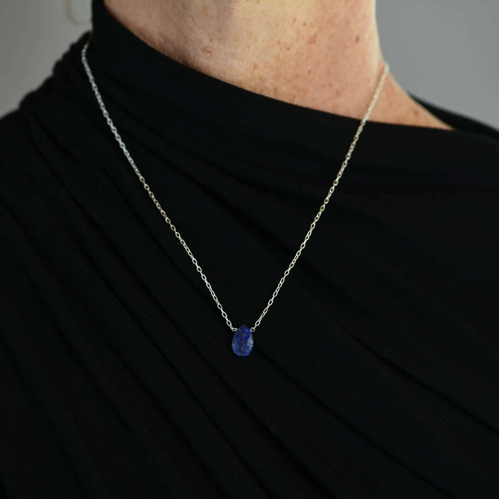 Lapis Lazuli Necklace for Women | Handmade Blue Gemstone Pendant with Gold Pyrite | 18-20" Adjustable Chain