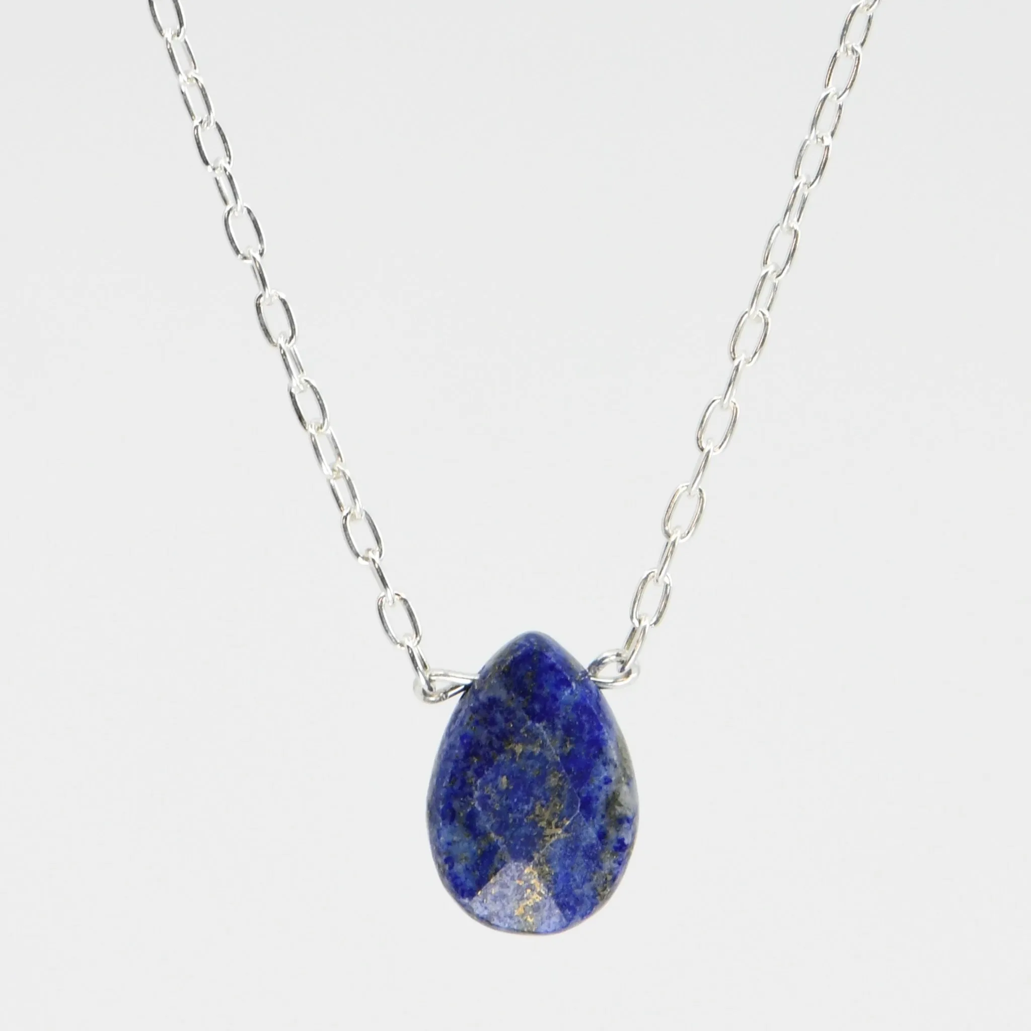 Lapis Lazuli Necklace for Women | Handmade Blue Gemstone Pendant with Gold Pyrite | 18-20" Adjustable Chain