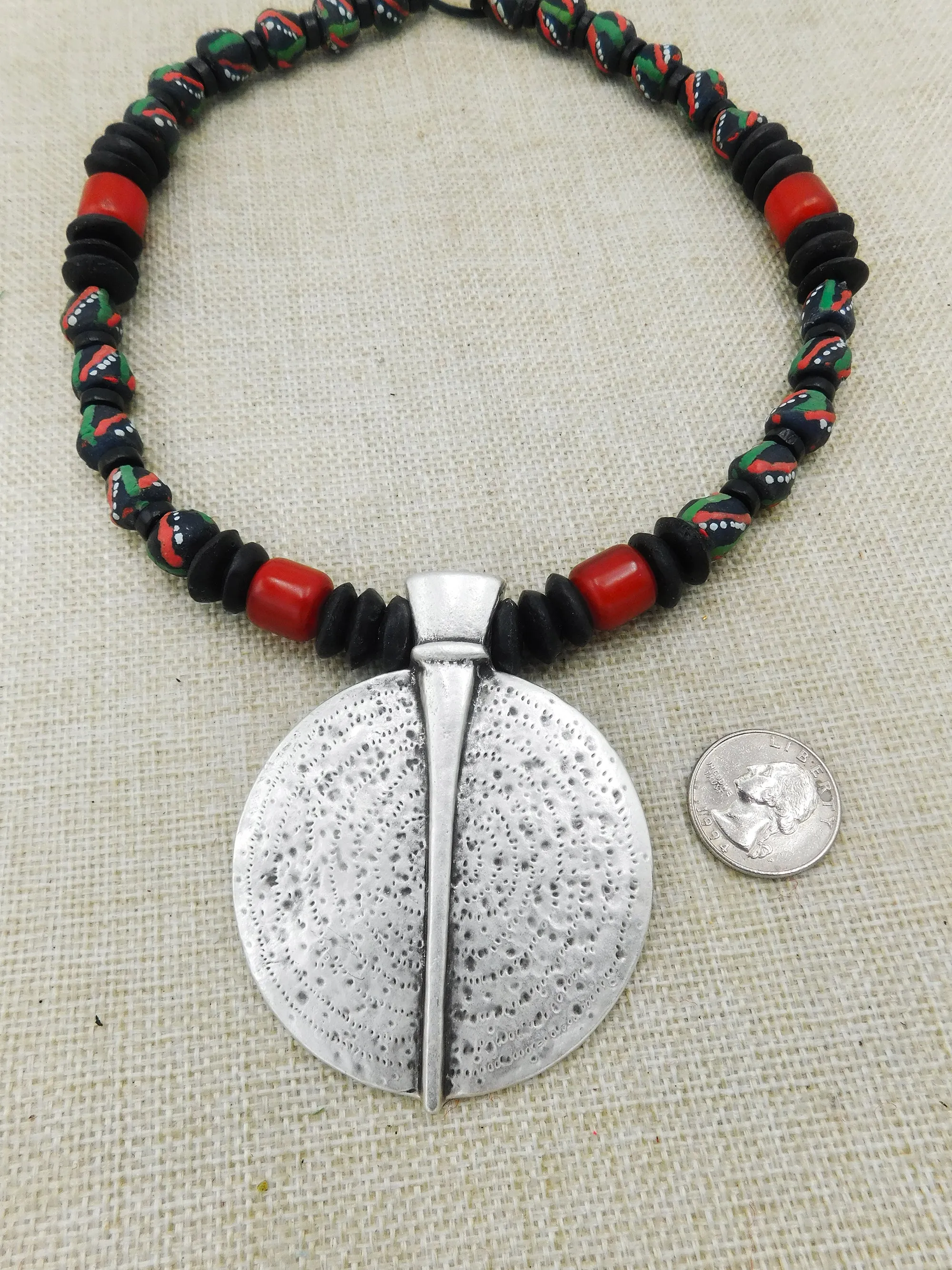 Large Silver African RBG Beaded Jewelry Pan African Black Owned Unisex