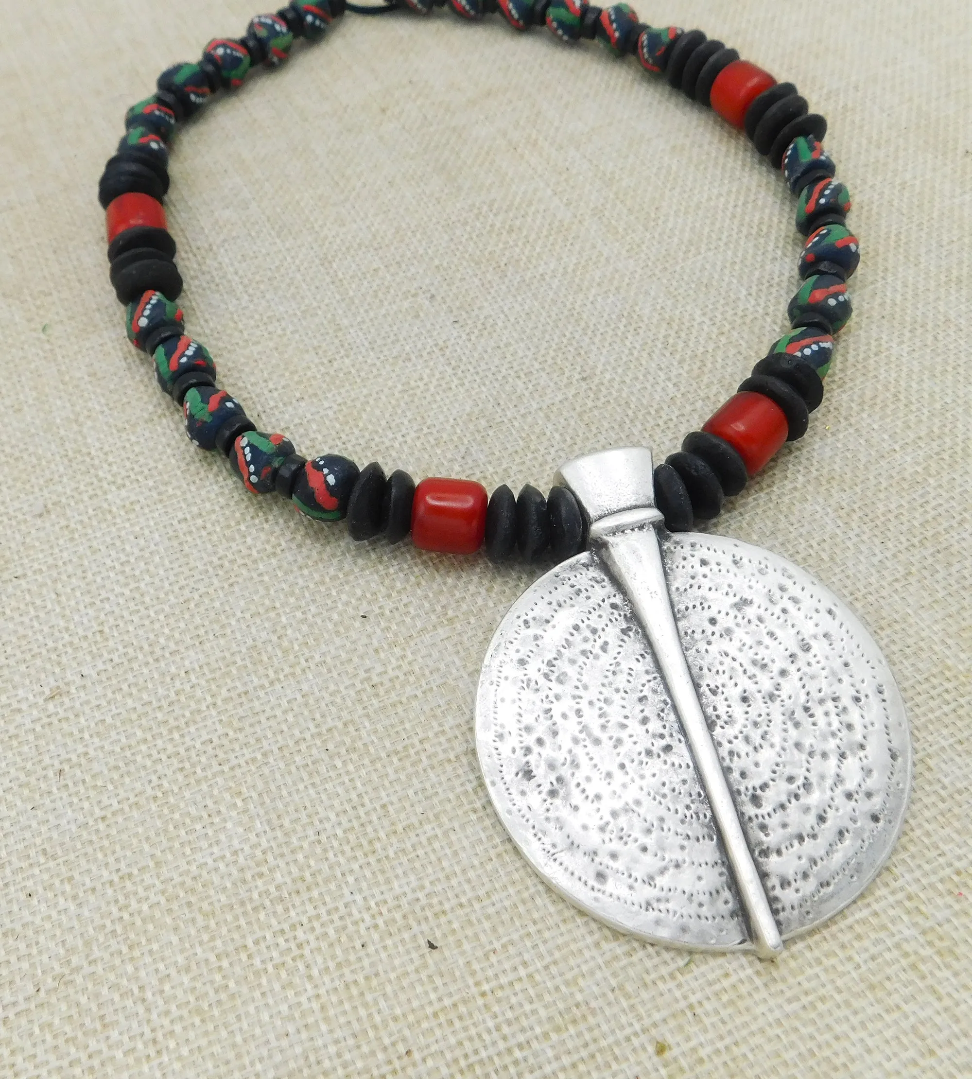 Large Silver African RBG Beaded Jewelry Pan African Black Owned Unisex