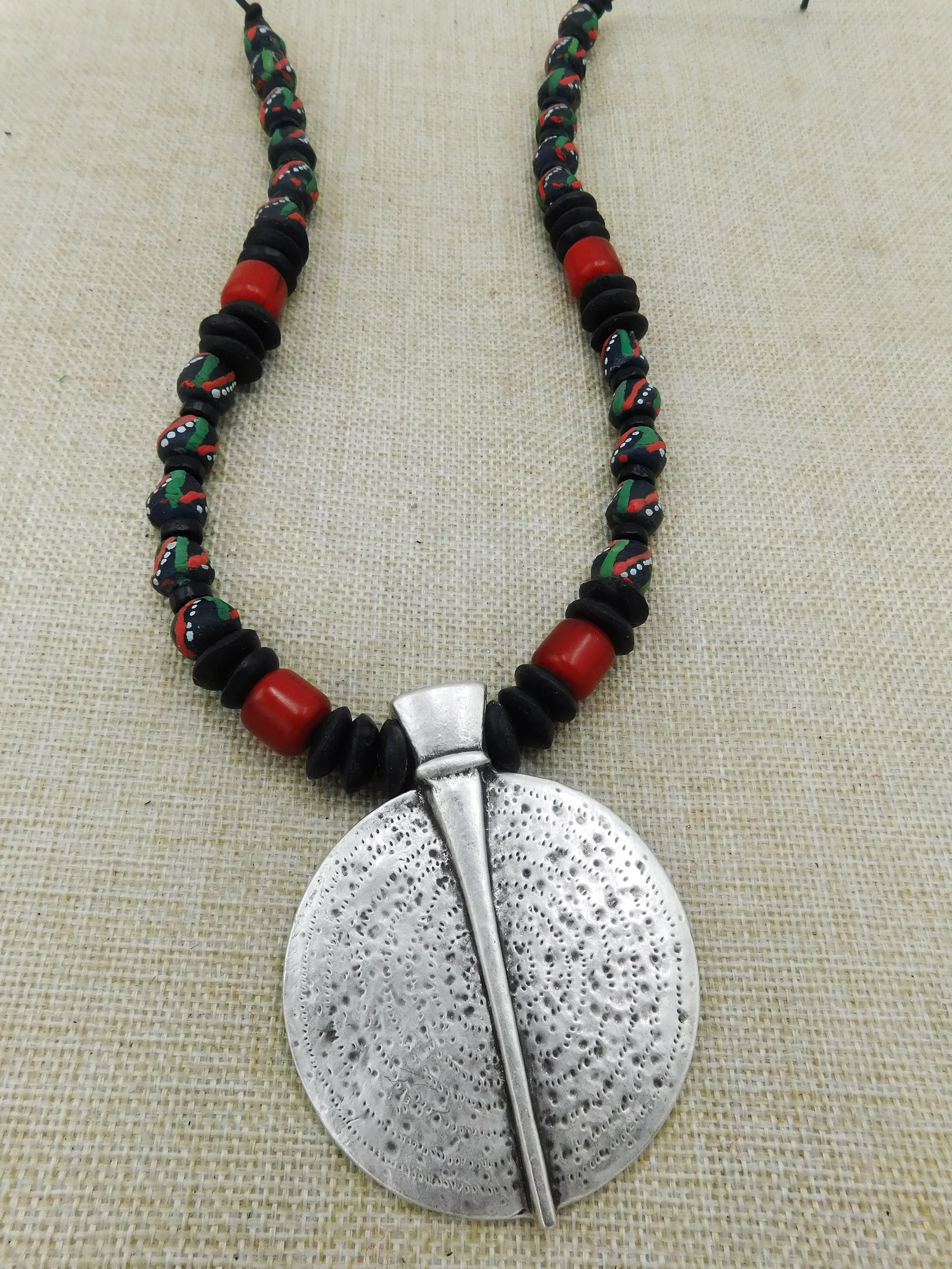 Large Silver African RBG Beaded Jewelry Pan African Black Owned Unisex