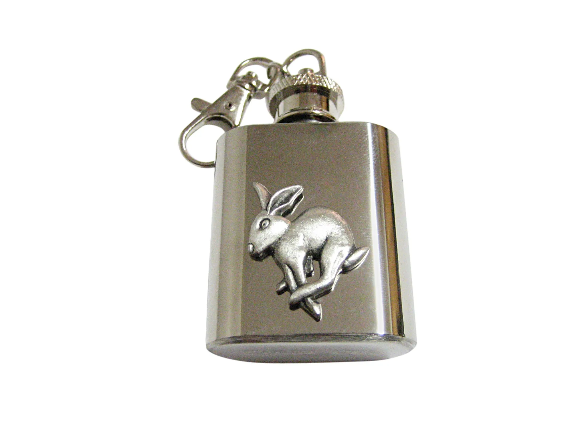 Leaping Hare Rabbit 1 Oz. Stainless Steel Key Chain Flask