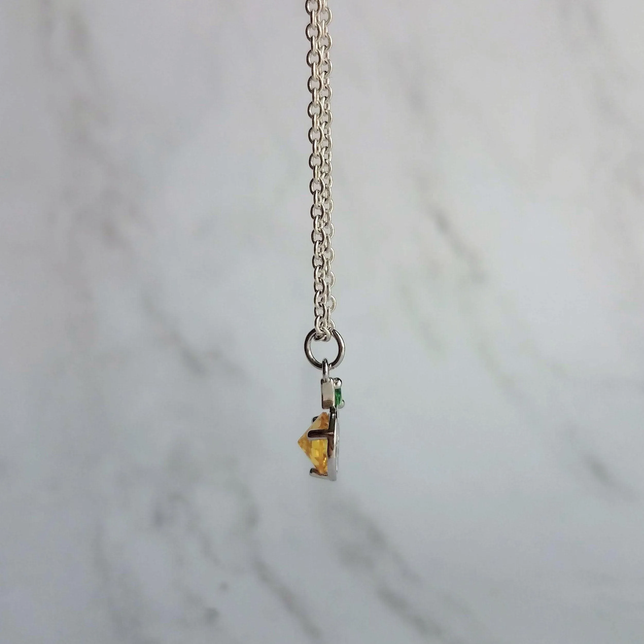 Lemon Necklace, small crystal lemon, lemon charm, fruit necklace, citrus fruit, silver lemon pendant, delicate silver chain, tiny pendant