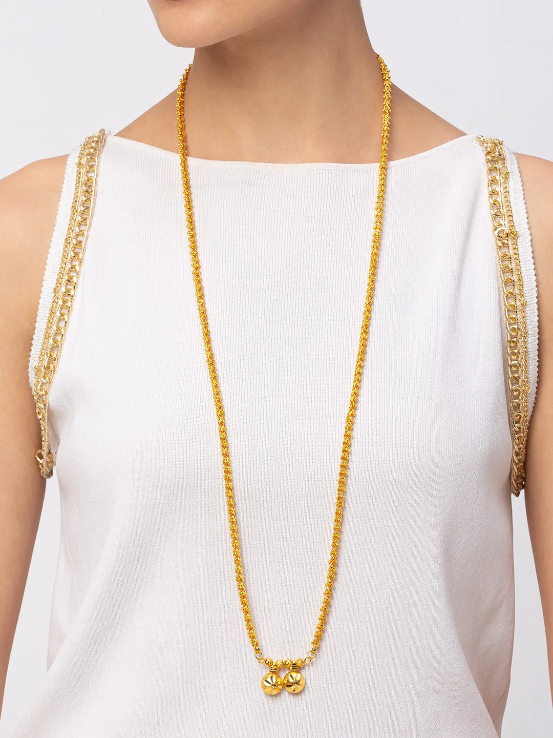 Long Chain Necklace Designs Gold Plated Floral Designs Chain with Vati Pendant Necklace (37 Inches)