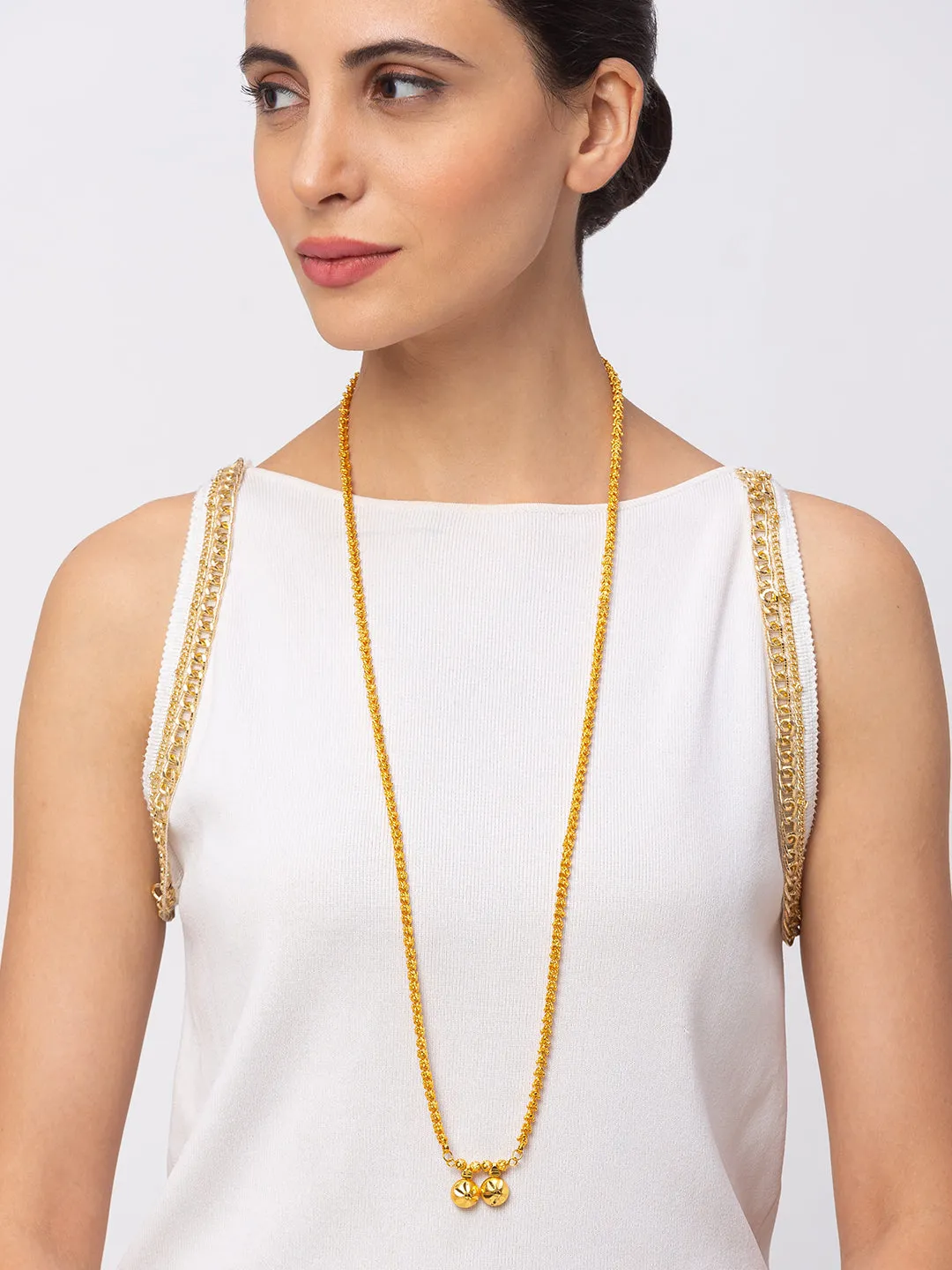 Long Chain Necklace Designs Gold Plated Floral Designs Chain with Vati Pendant Necklace (37 Inches)