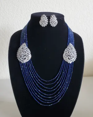 Madhavi I Cz 2 Side Pendant Necklace With Rhodium Plating GR20 Blue