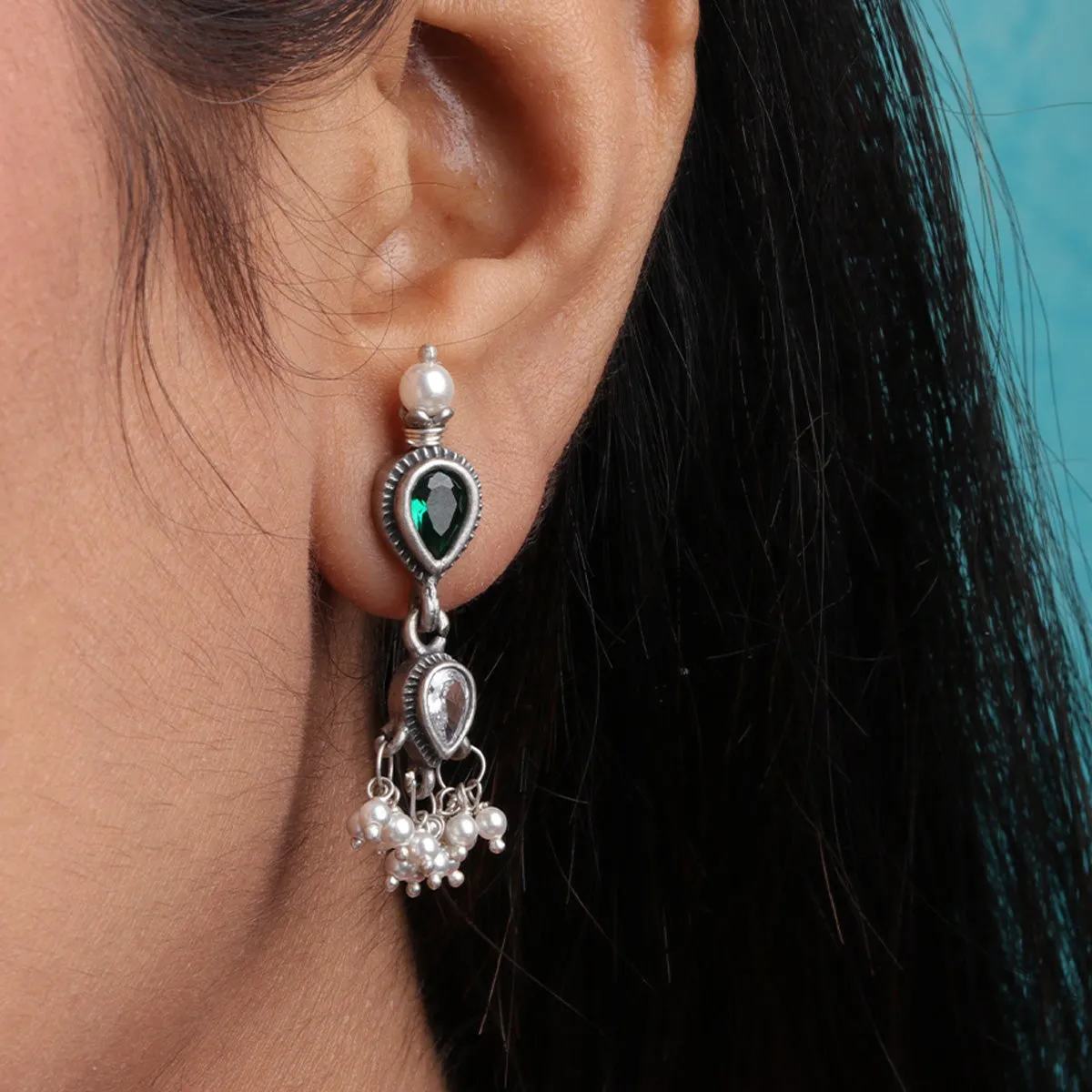 Maharashtrian Tanmani Silver Necklace (Green & White) by Moha
