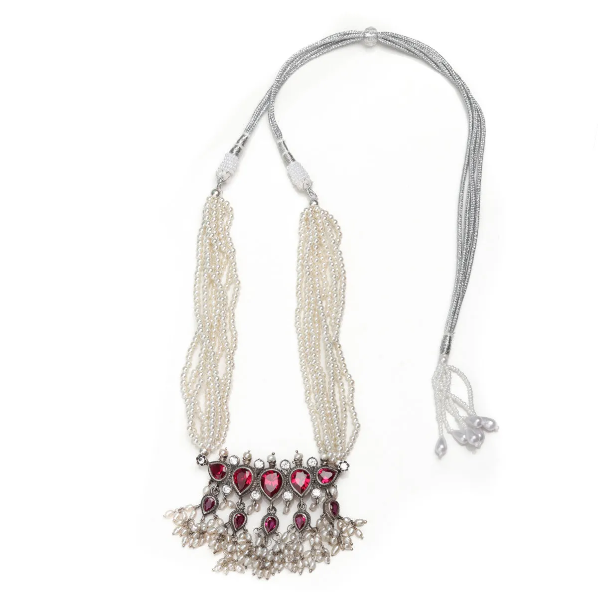 Maharashtrian Tanmani Silver Necklace (Pink) by Moha