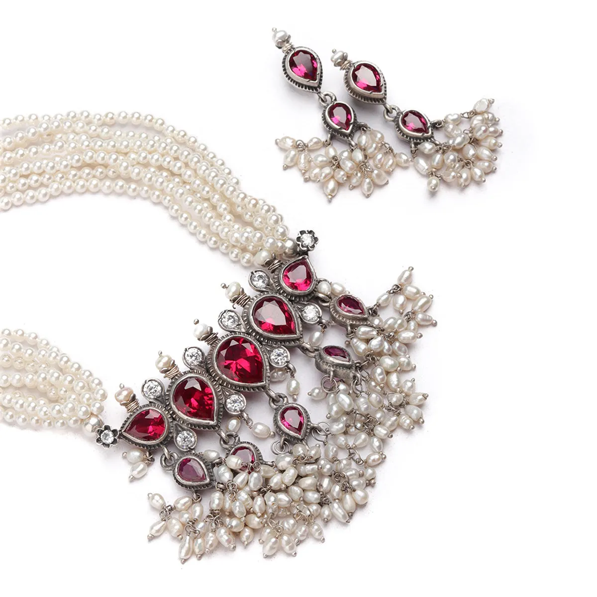 Maharashtrian Tanmani Silver Necklace (Pink) by Moha