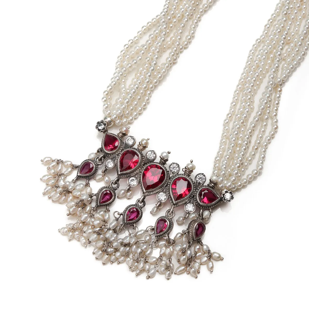 Maharashtrian Tanmani Silver Necklace (Pink) by Moha