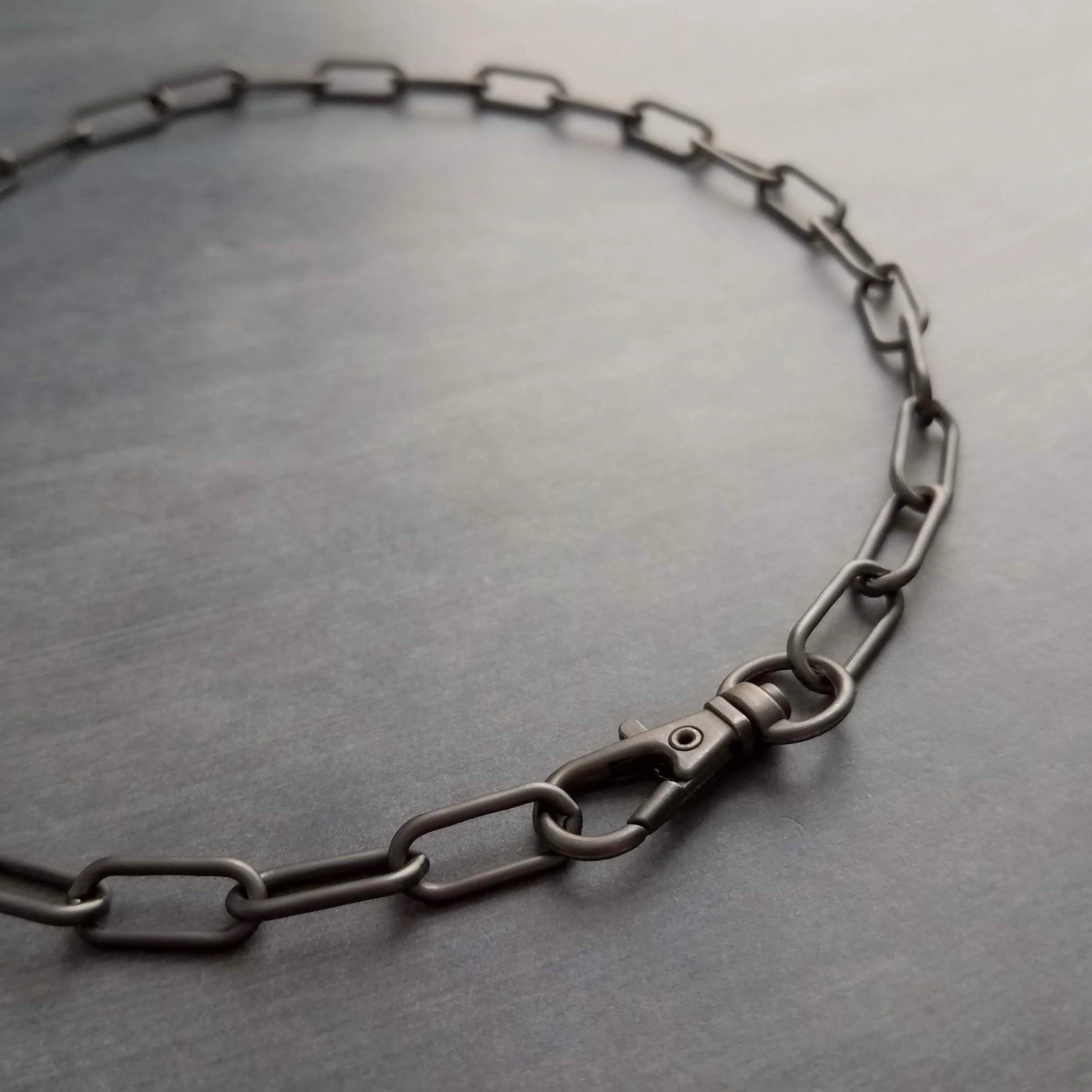 Matte Black Gunmetal Necklace, matte gunmetal chain, paperclip chain, large oval link chain, big front clasp necklace, thick chunky chain