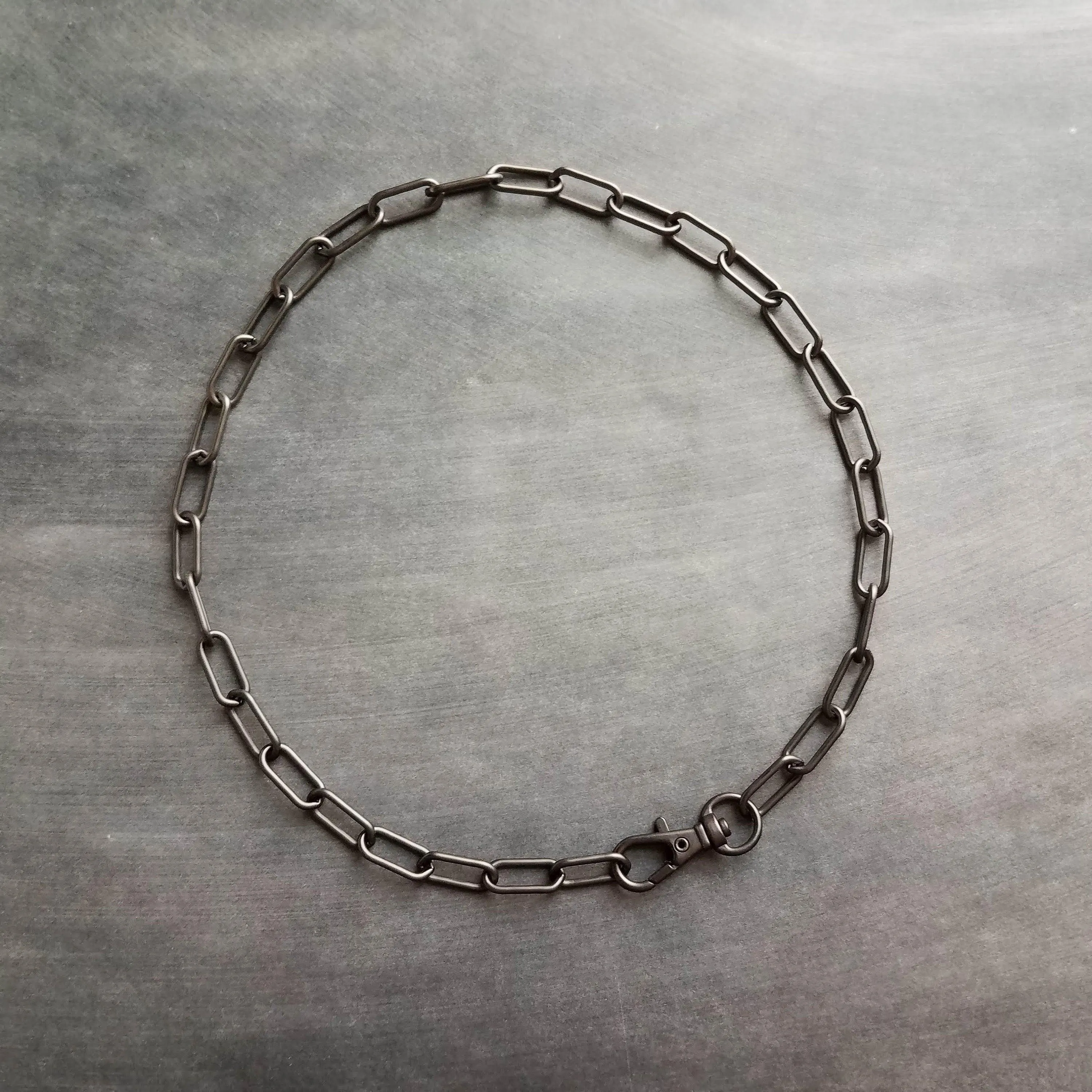 Matte Black Gunmetal Necklace, matte gunmetal chain, paperclip chain, large oval link chain, big front clasp necklace, thick chunky chain