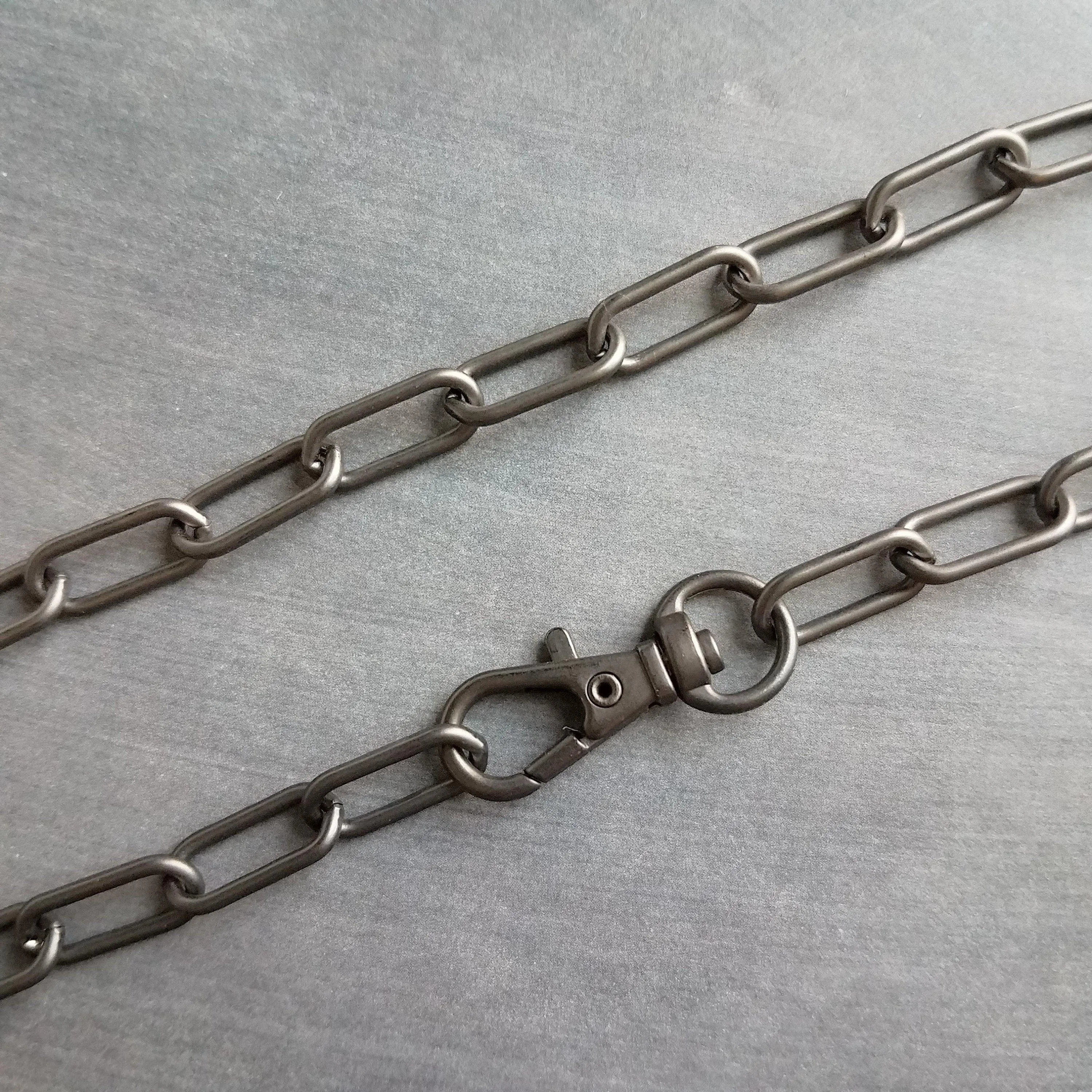 Matte Black Gunmetal Necklace, matte gunmetal chain, paperclip chain, large oval link chain, big front clasp necklace, thick chunky chain