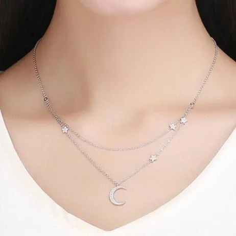 Moon & Star Double Layer Necklace