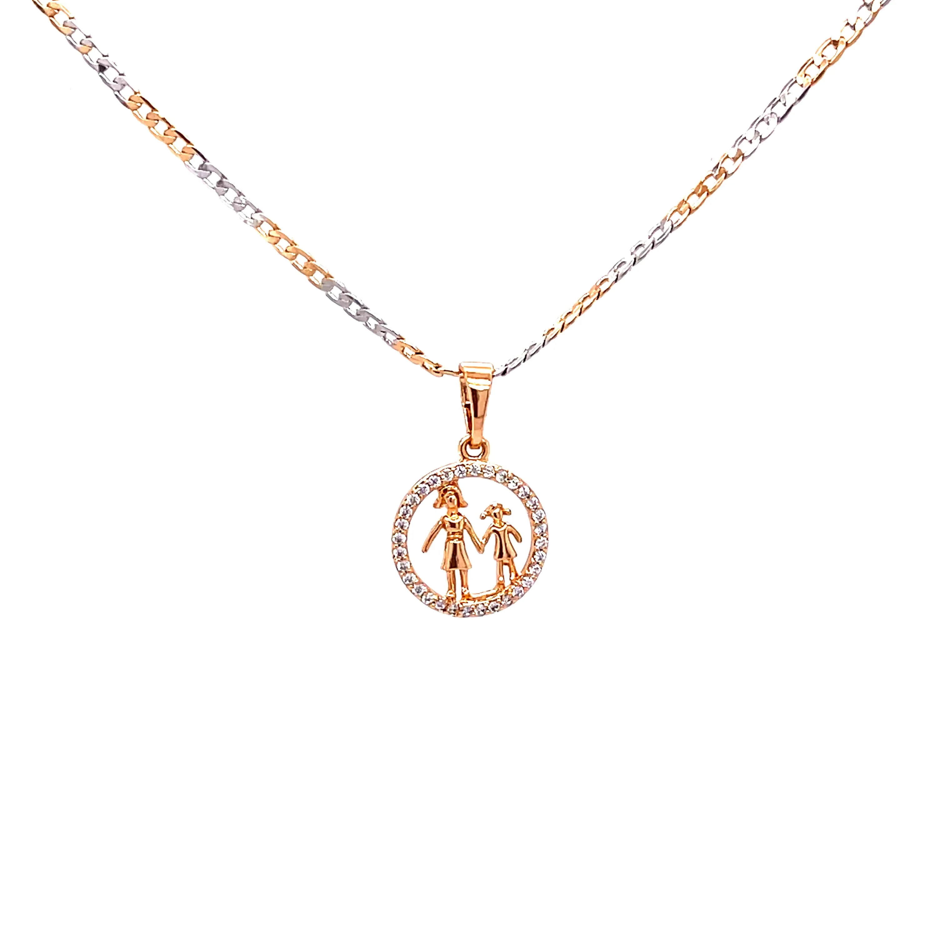 Mother and Daughter Cuban pendant necklace Two Tones Rose GF