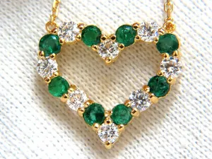Natural Emeralds & Diamonds open heart necklace 1.84ct. 14kt G/Vs
