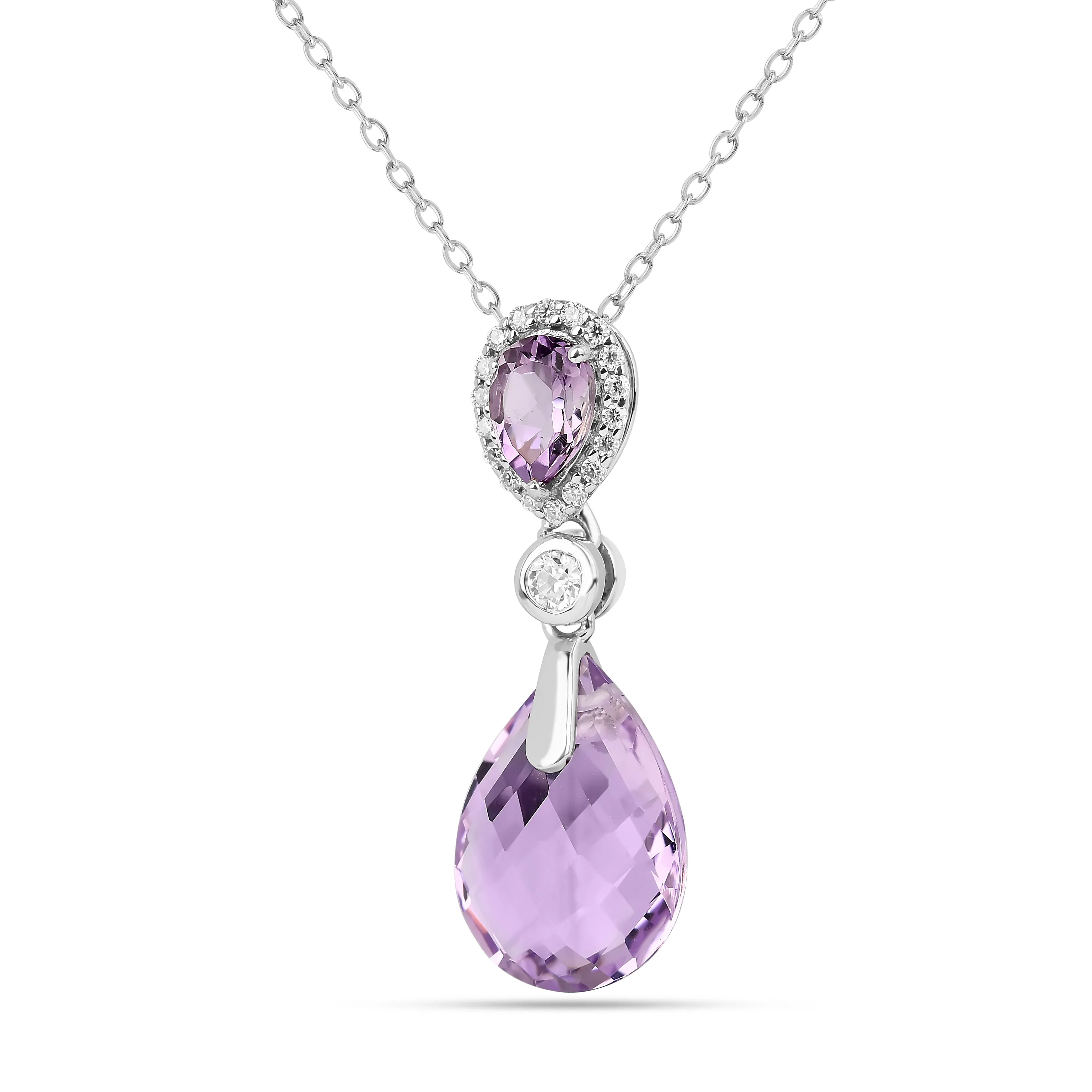 Natural Pink Amethyst Teardrop Necklace